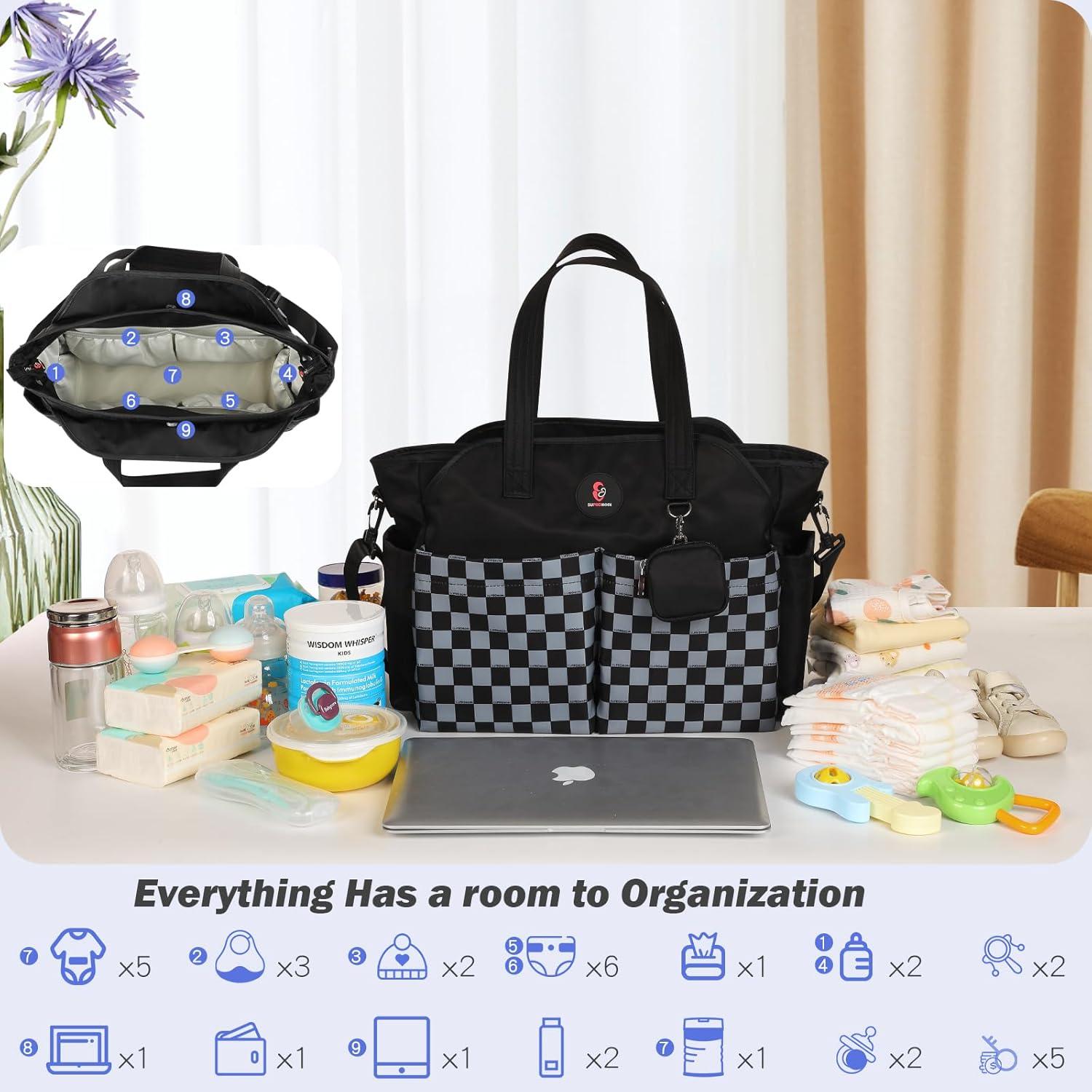 Bolsa de Pañales SUPROMOMI Grande Negra para Bebé 40x29x16 cm