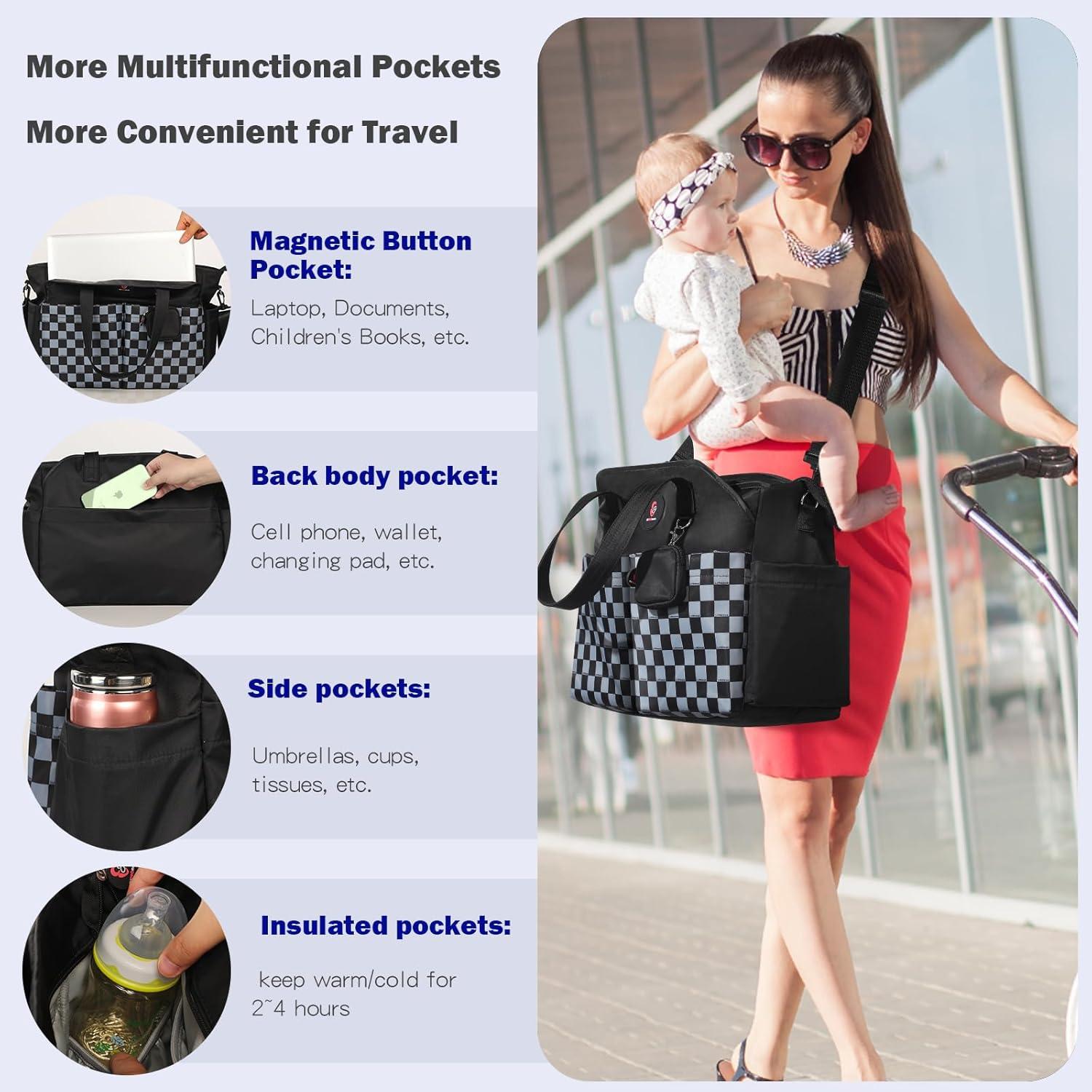 Bolsa de Pañales SUPROMOMI Grande Negra para Bebé 40x29x16 cm