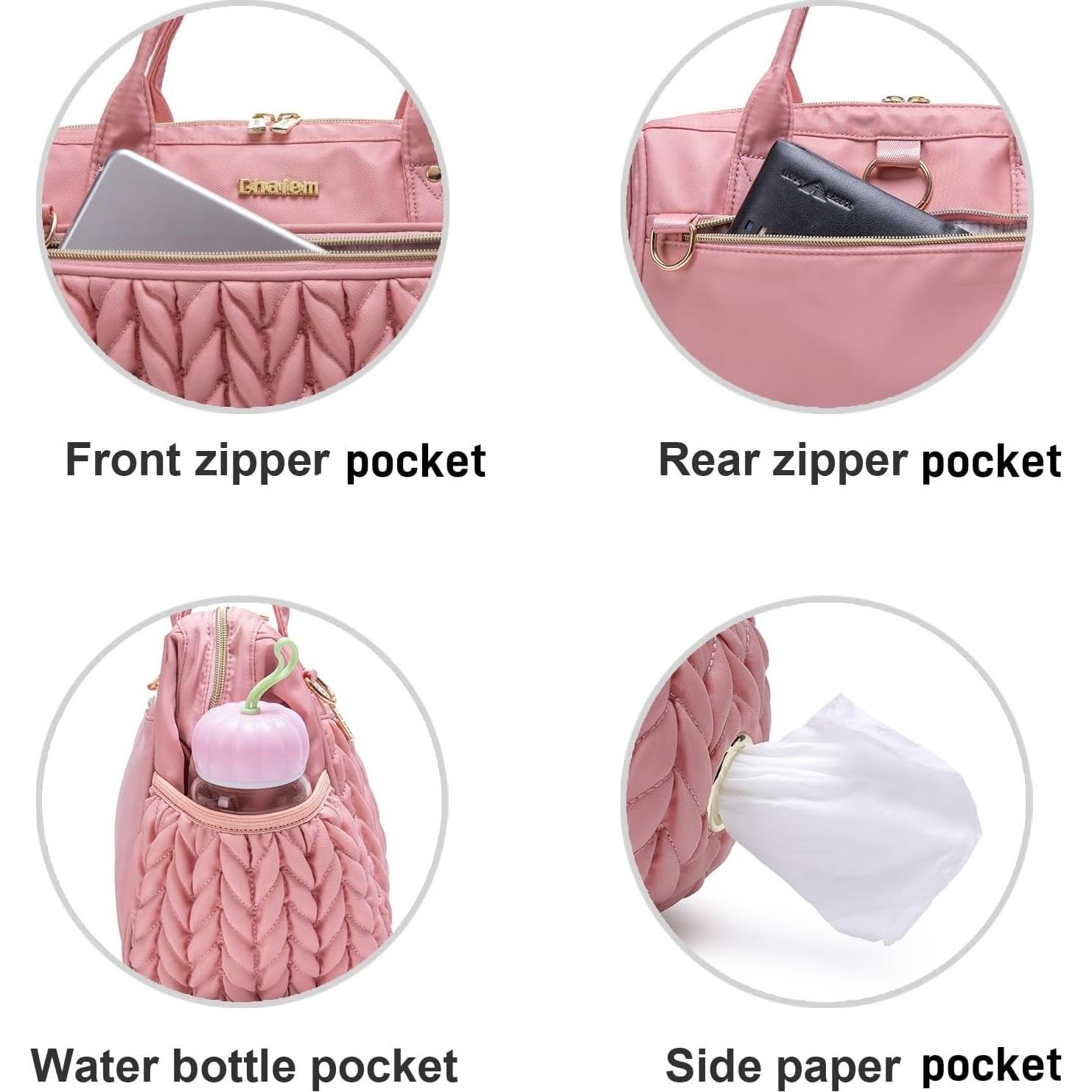 Bolsa de Pañales Mediana BHAFEM Rosa, Mochila Tote Convertible