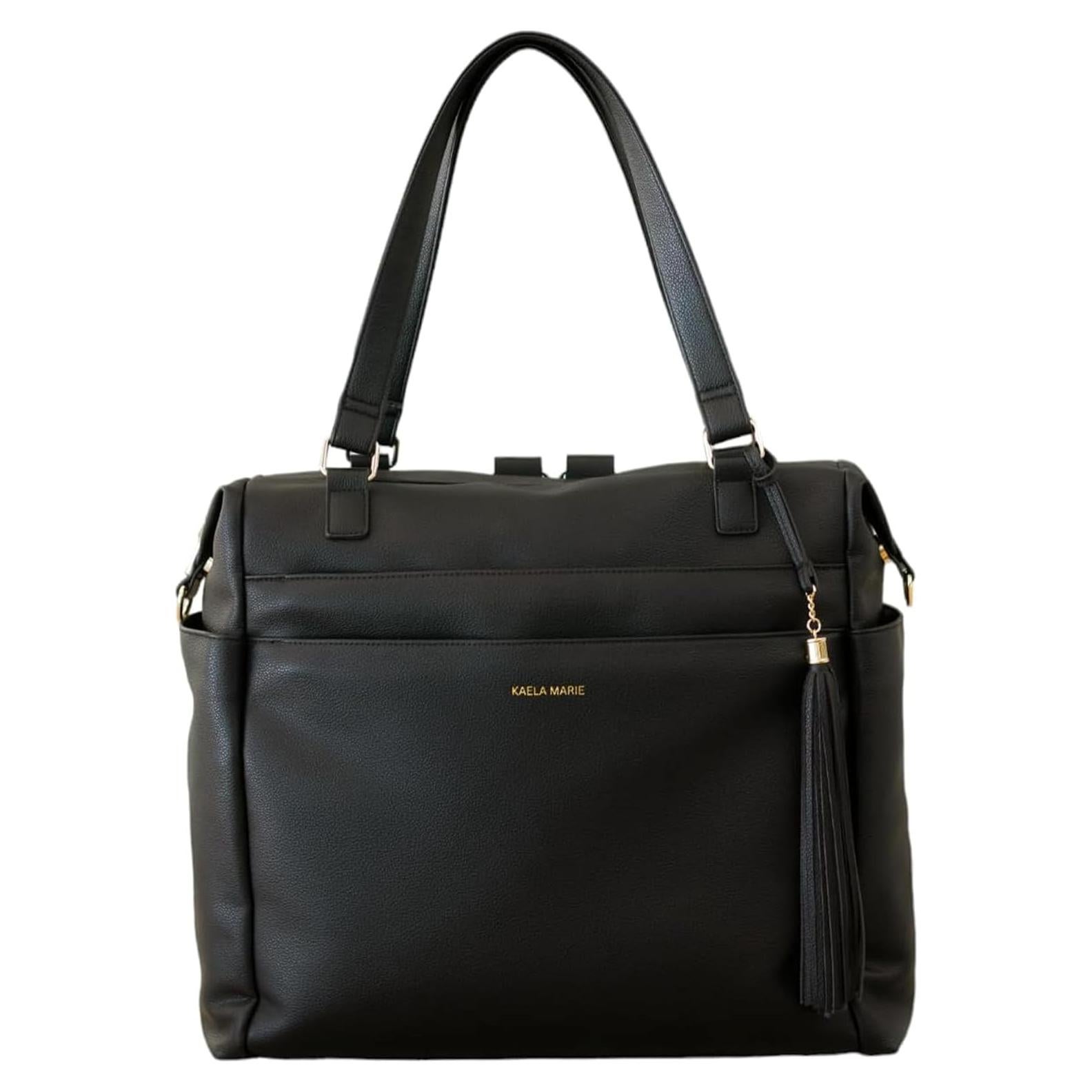 Mochila Grande para Pañales de Cuero Vegano Negro con Cambiador