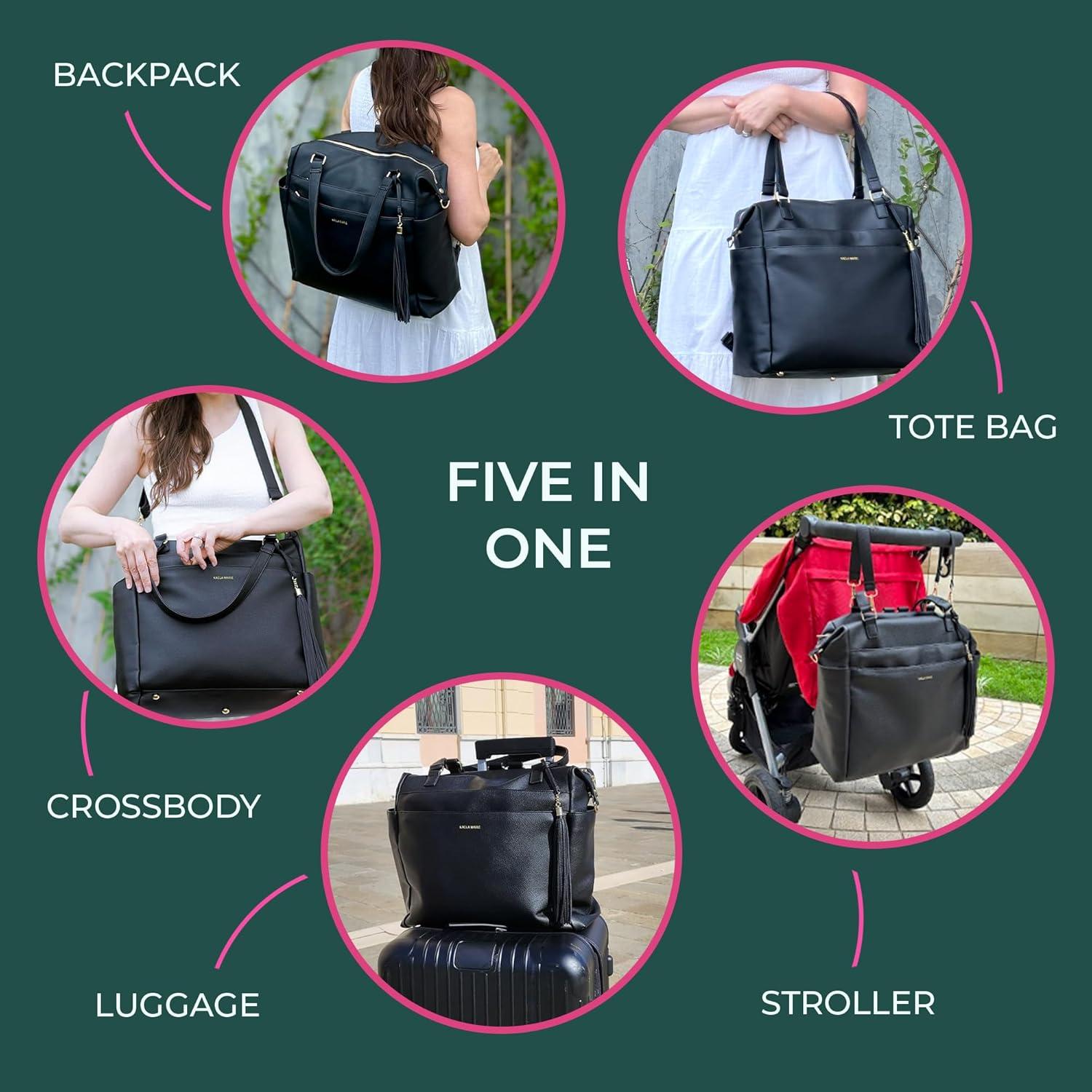 Mochila Grande para Pañales de Cuero Vegano Negro con Cambiador