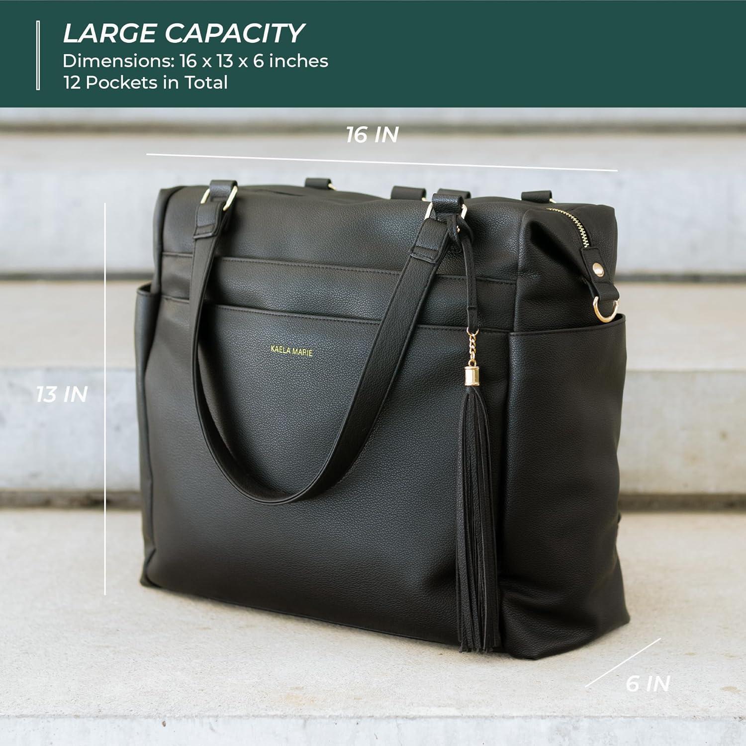 Mochila Grande para Pañales de Cuero Vegano Negro con Cambiador