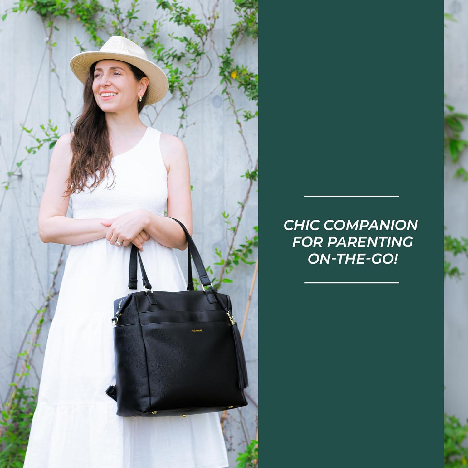 Mochila Grande para Pañales de Cuero Vegano Negro con Cambiador