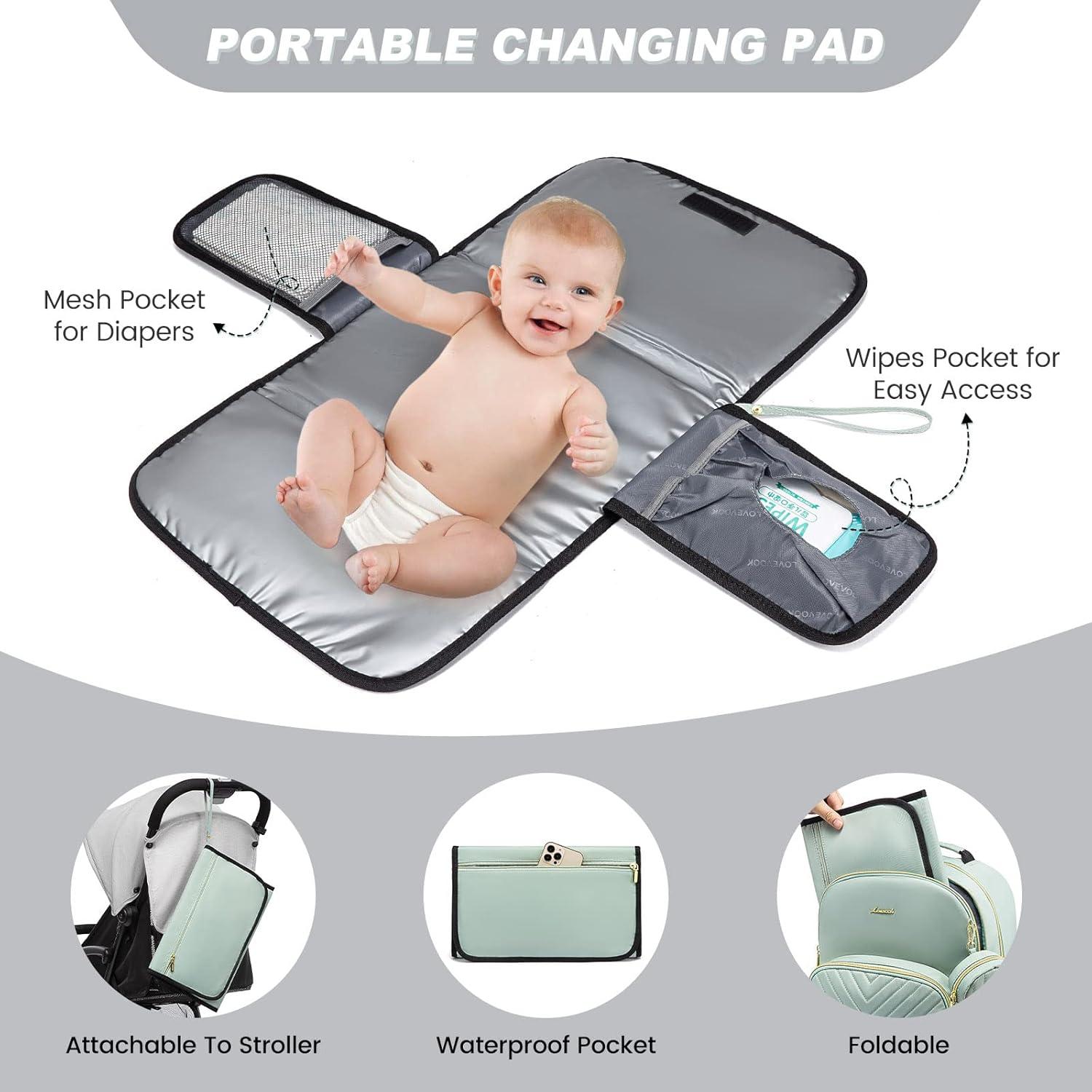 Mochila para Pañales LoveVook Verde Menta con Cambiador y 18 Bolsillos