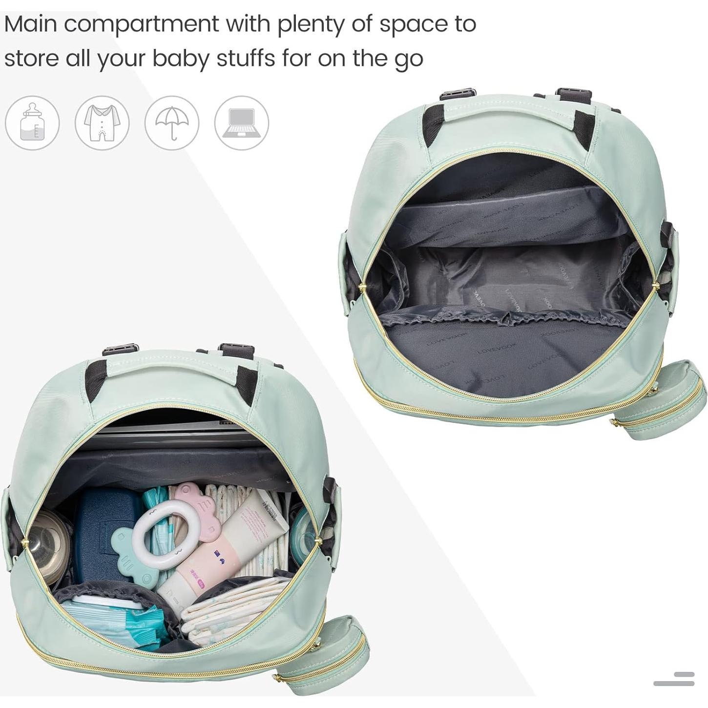 Mochila para Pañales LoveVook Verde Menta con Cambiador y 18 Bolsillos