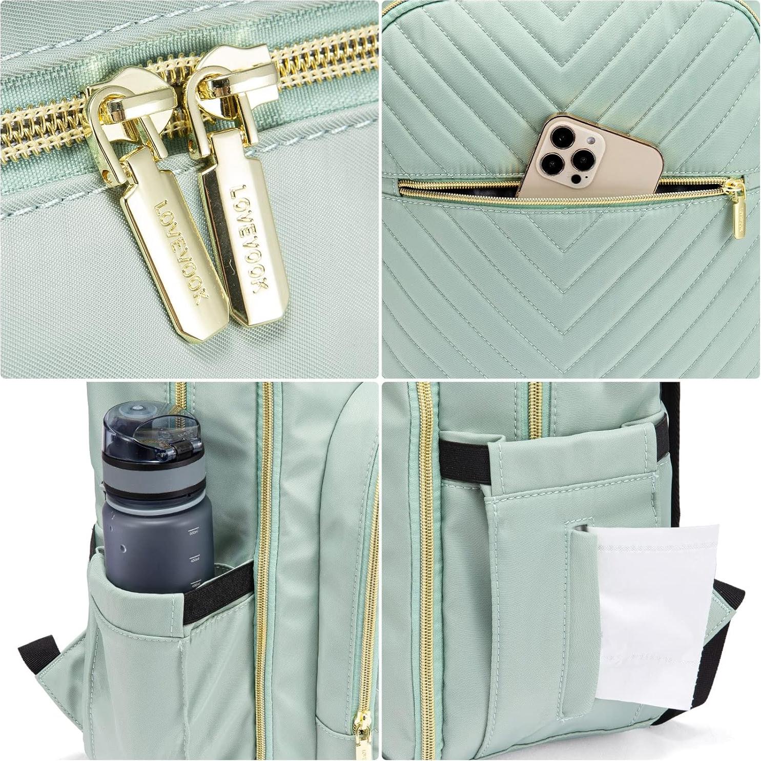 Mochila para Pañales LoveVook Verde Menta con Cambiador y 18 Bolsillos