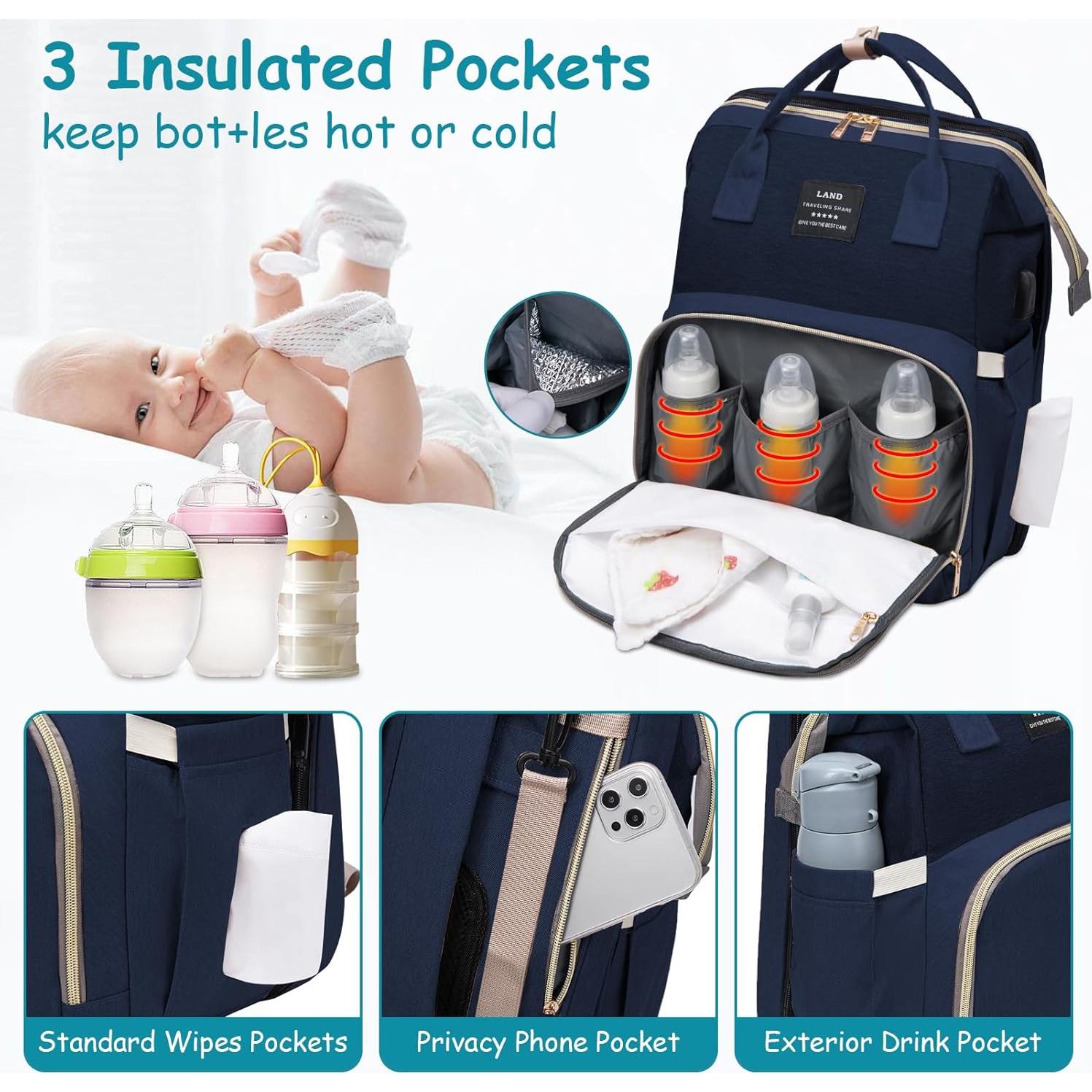 Mochila para Pañales AFDLLDQM Azul con Cambiador y Gran Capacidad