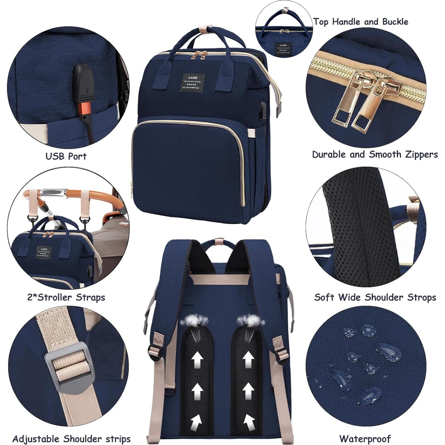 Mochila para Pañales AFDLLDQM Azul con Cambiador y Gran Capacidad