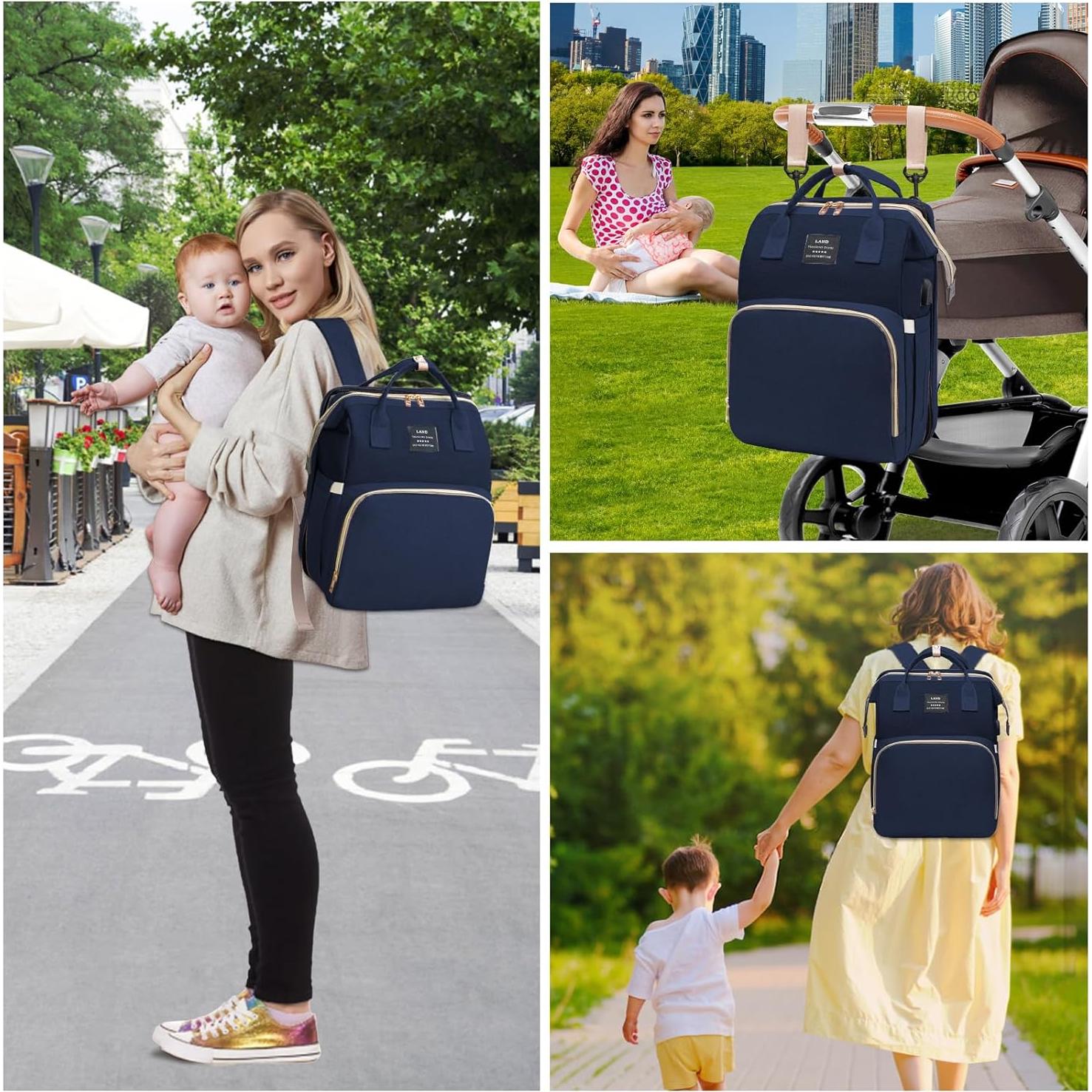 Mochila para Pañales AFDLLDQM Azul con Cambiador y Gran Capacidad