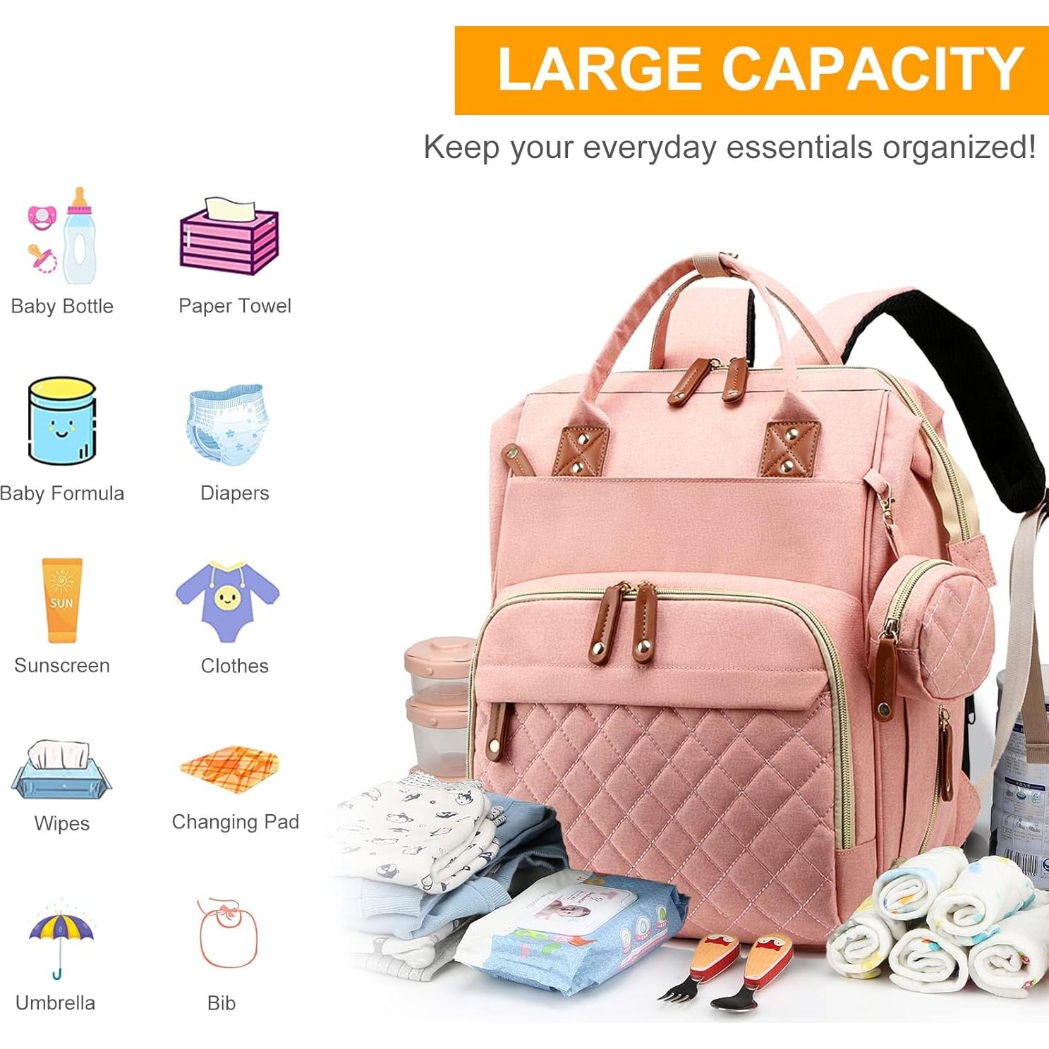 Mochila para Pañales Rosa MT1001 con Estación de Cambio y USB