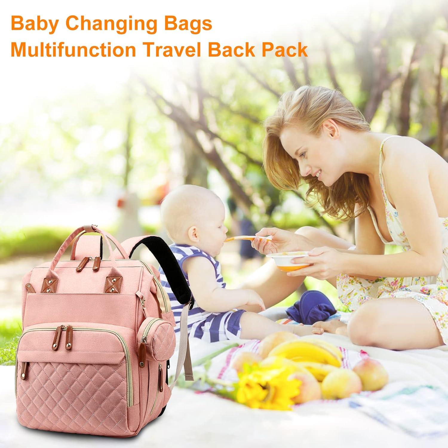 Mochila para Pañales Rosa MT1001 con Estación de Cambio y USB