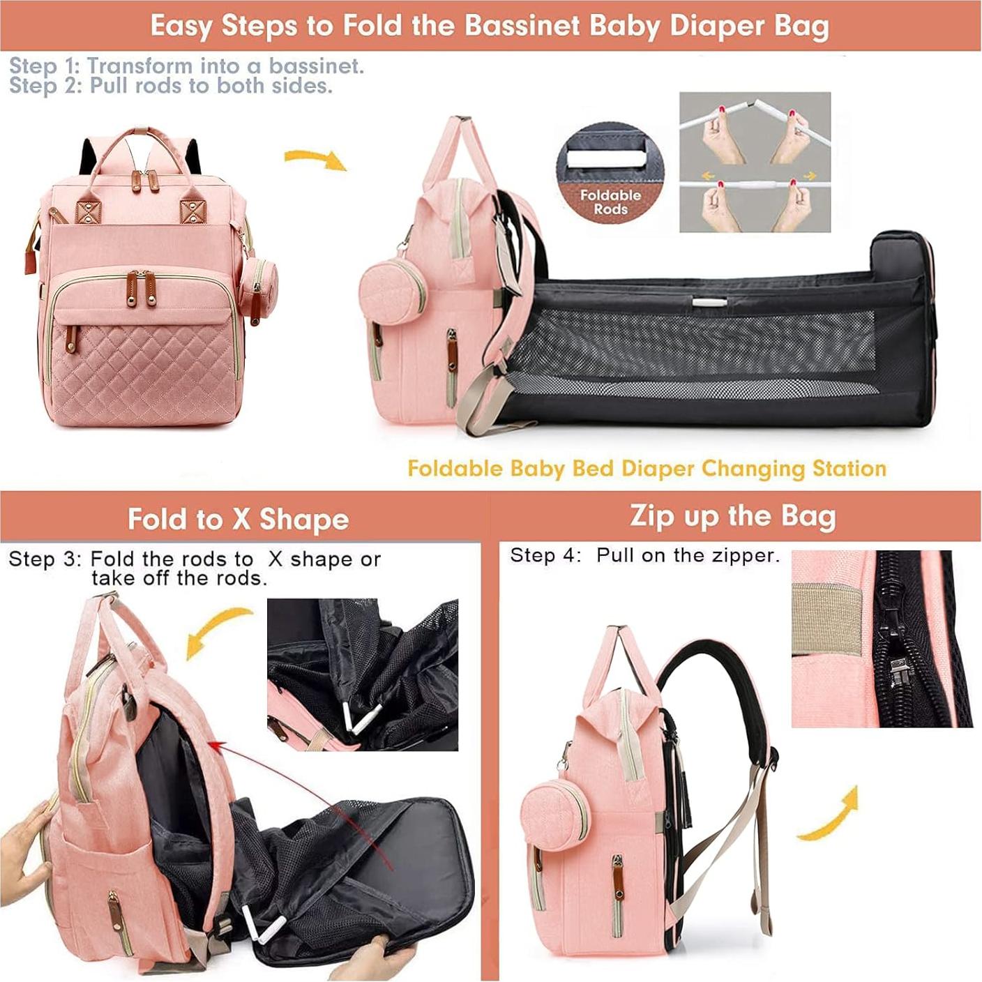 Mochila para Pañales Rosa MT1001 con Estación de Cambio y USB