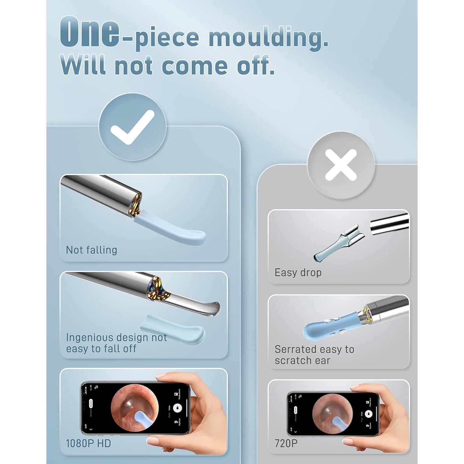 Limpiador de Oído Kolrry con Cámara 1080P y 6 Cucharas