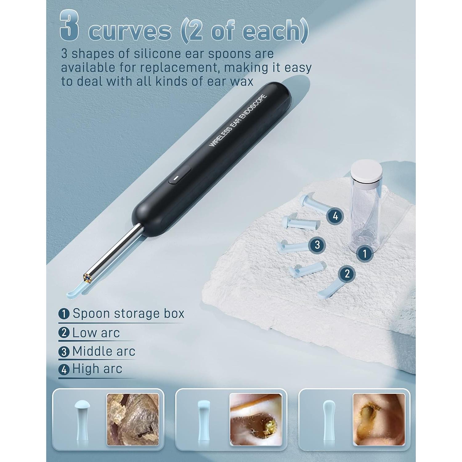 Limpiador de Oído Kolrry con Cámara 1080P y 6 Cucharas