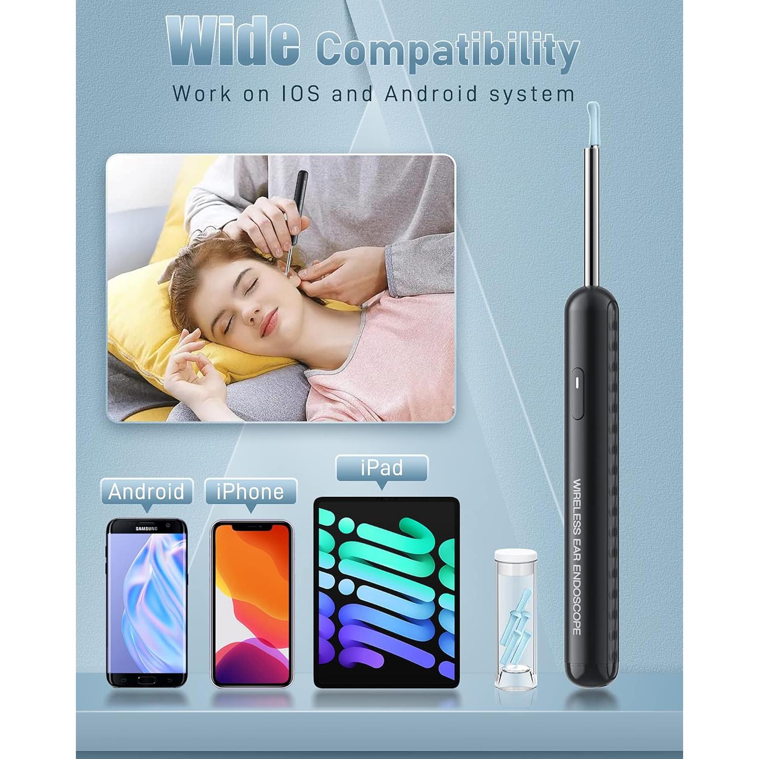 Limpiador de Oído Kolrry con Cámara 1080P y 6 Cucharas