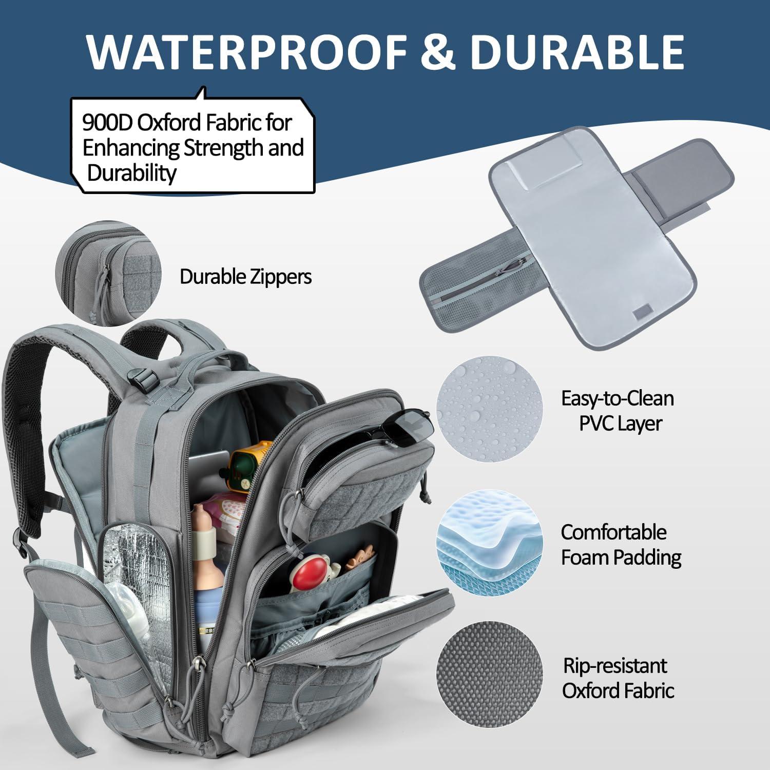 Mochila Militar para Pañales Miracol 40L Gris con Cambiador