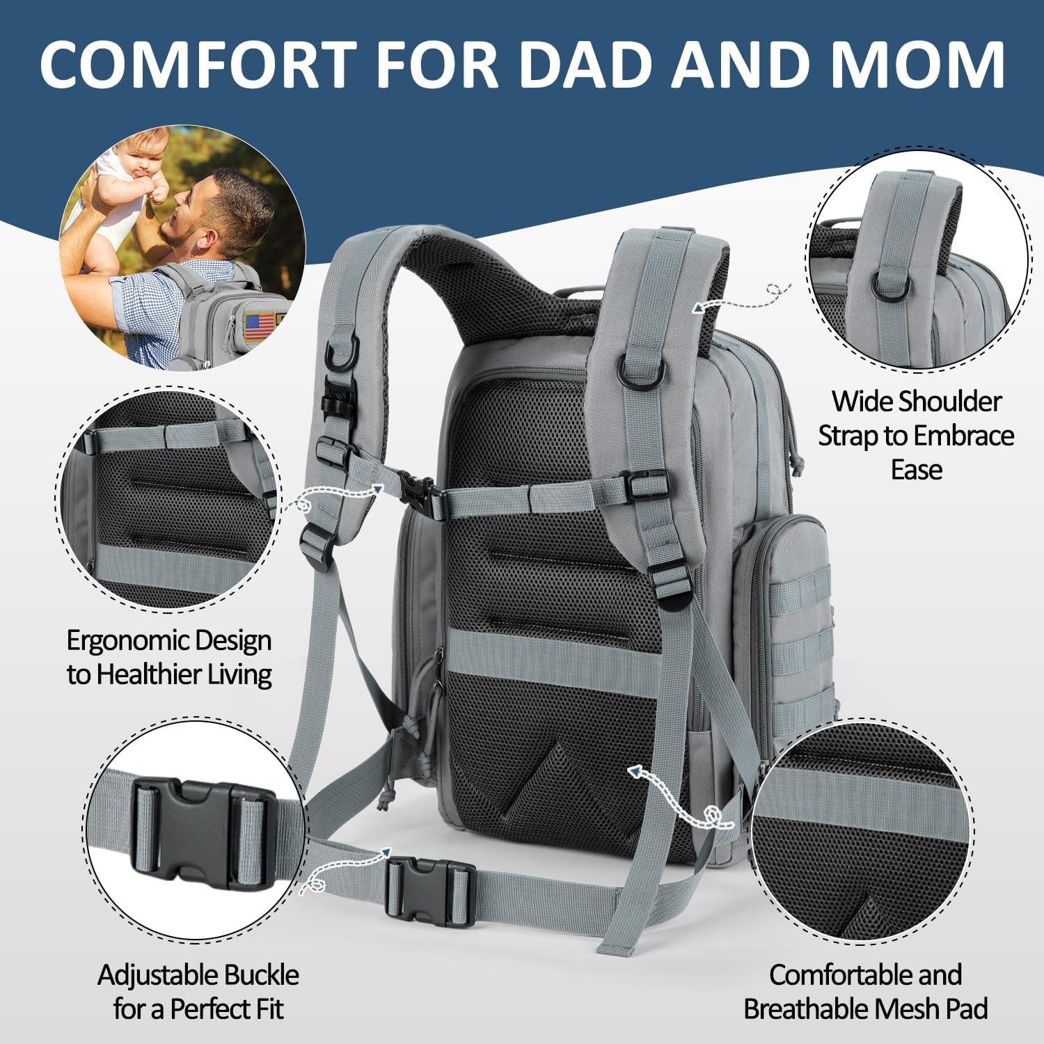 Mochila Militar para Pañales Miracol 40L Gris con Cambiador