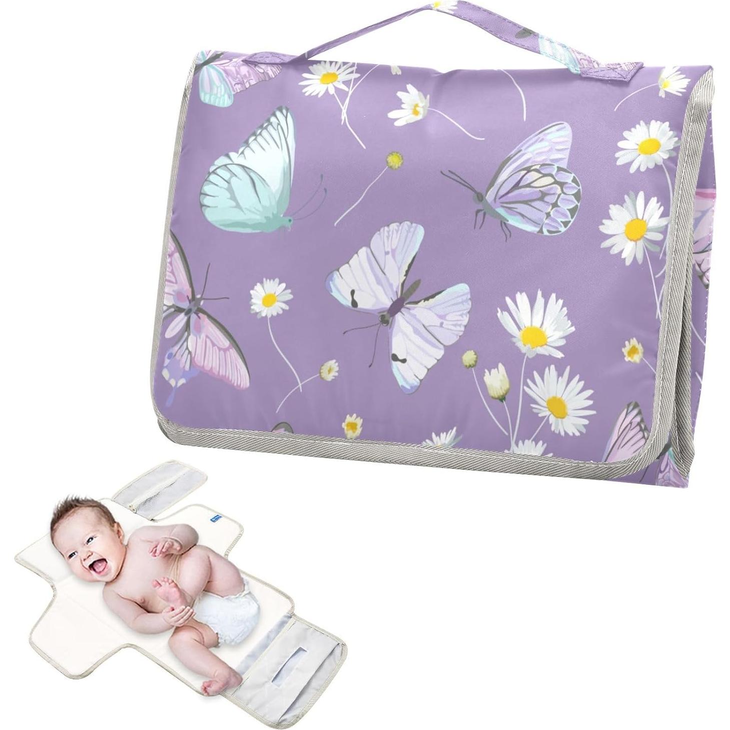 Almohadilla Cambiadora Portátil Morado Mariposa - 62x30 cm