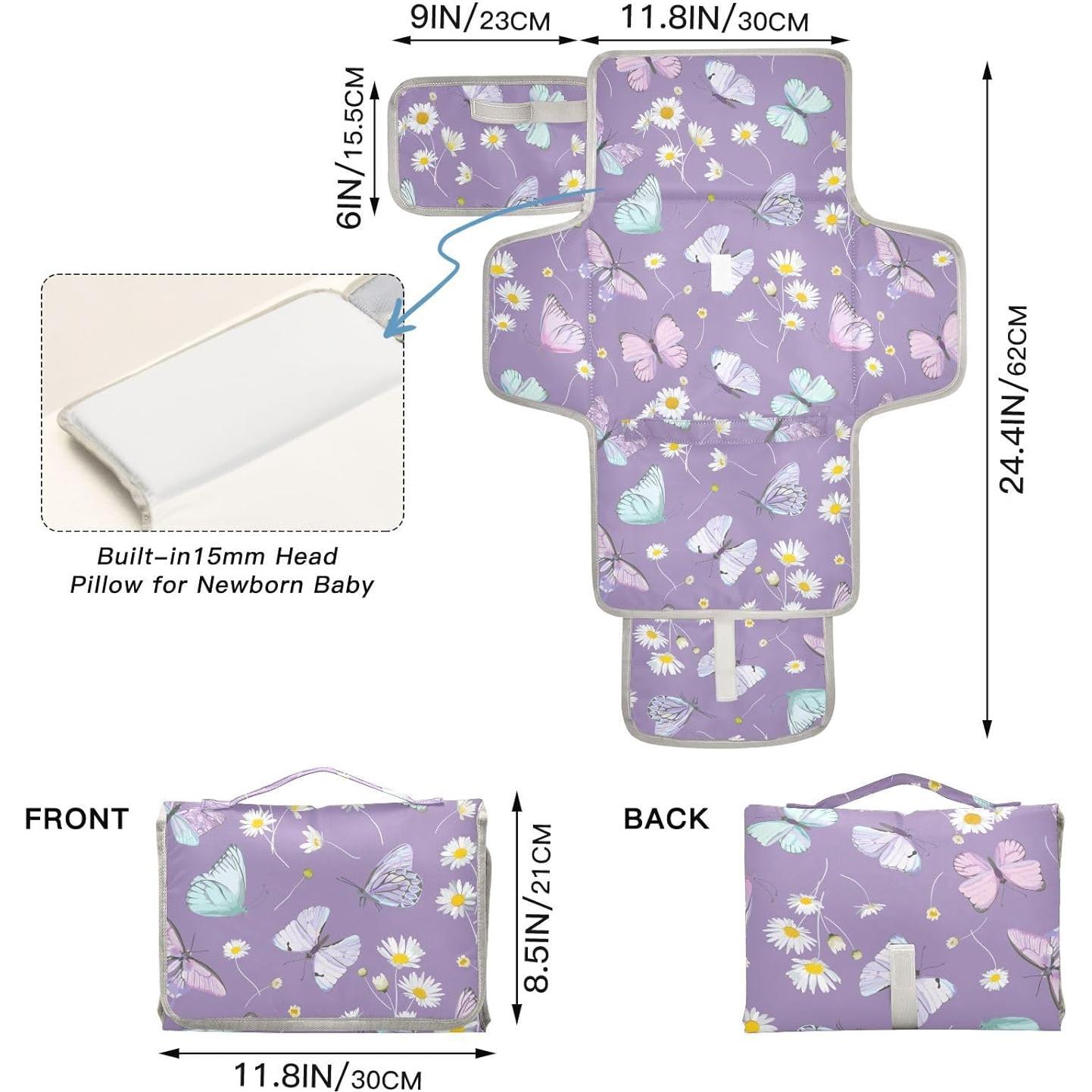 Almohadilla Cambiadora Portátil Morado Mariposa - 62x30 cm