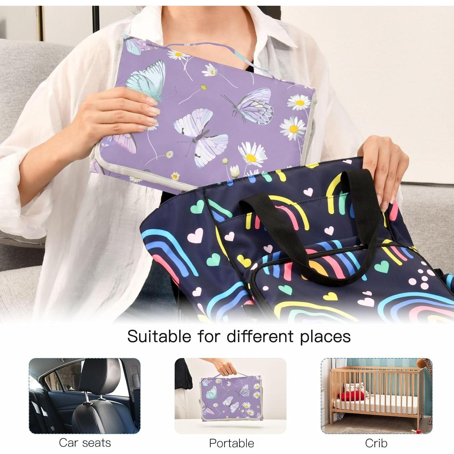 Almohadilla Cambiadora Portátil Morado Mariposa - 62x30 cm