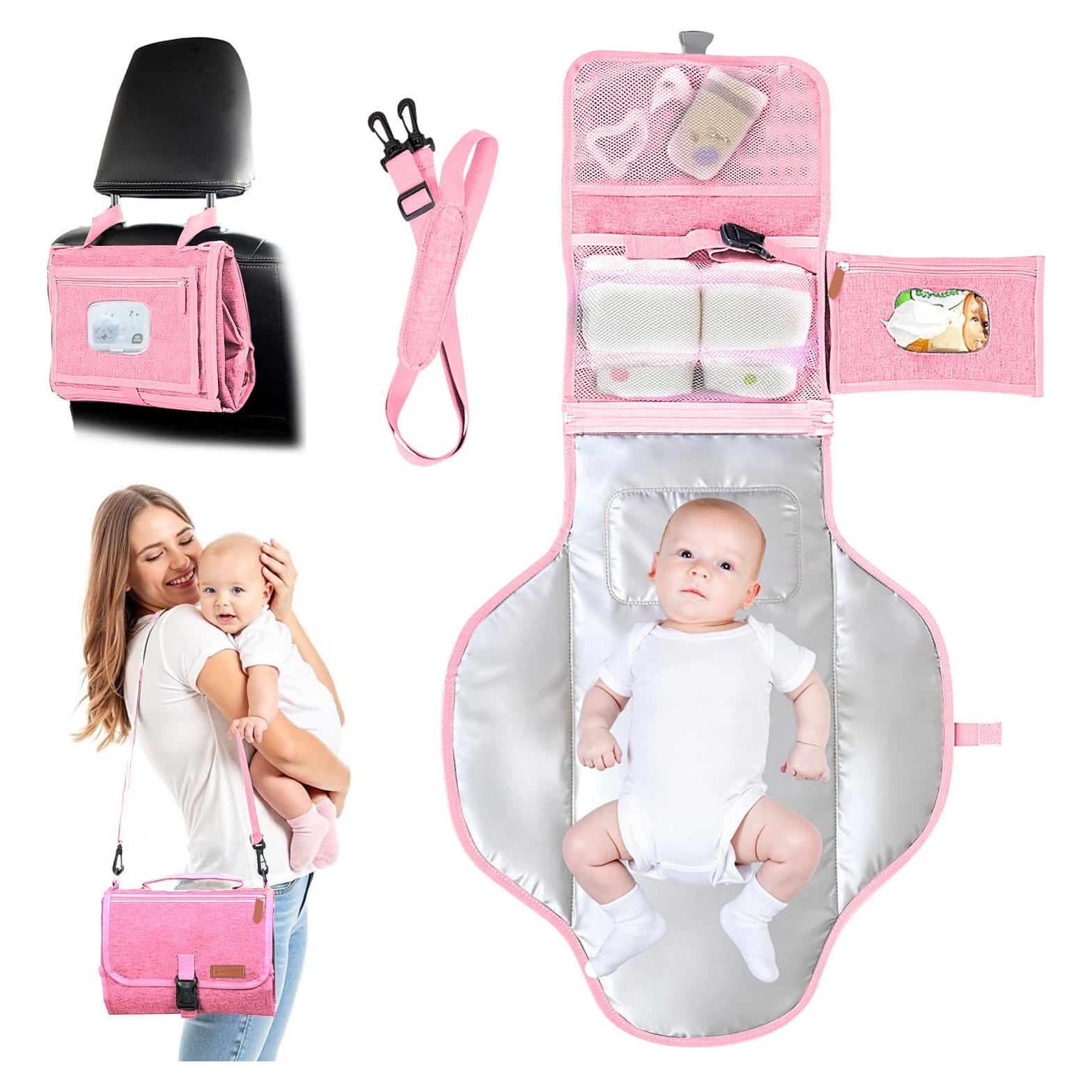 Almohadilla de Cambio de Pañales Portátil UBRAVOO Rosa 68.5x56 cm