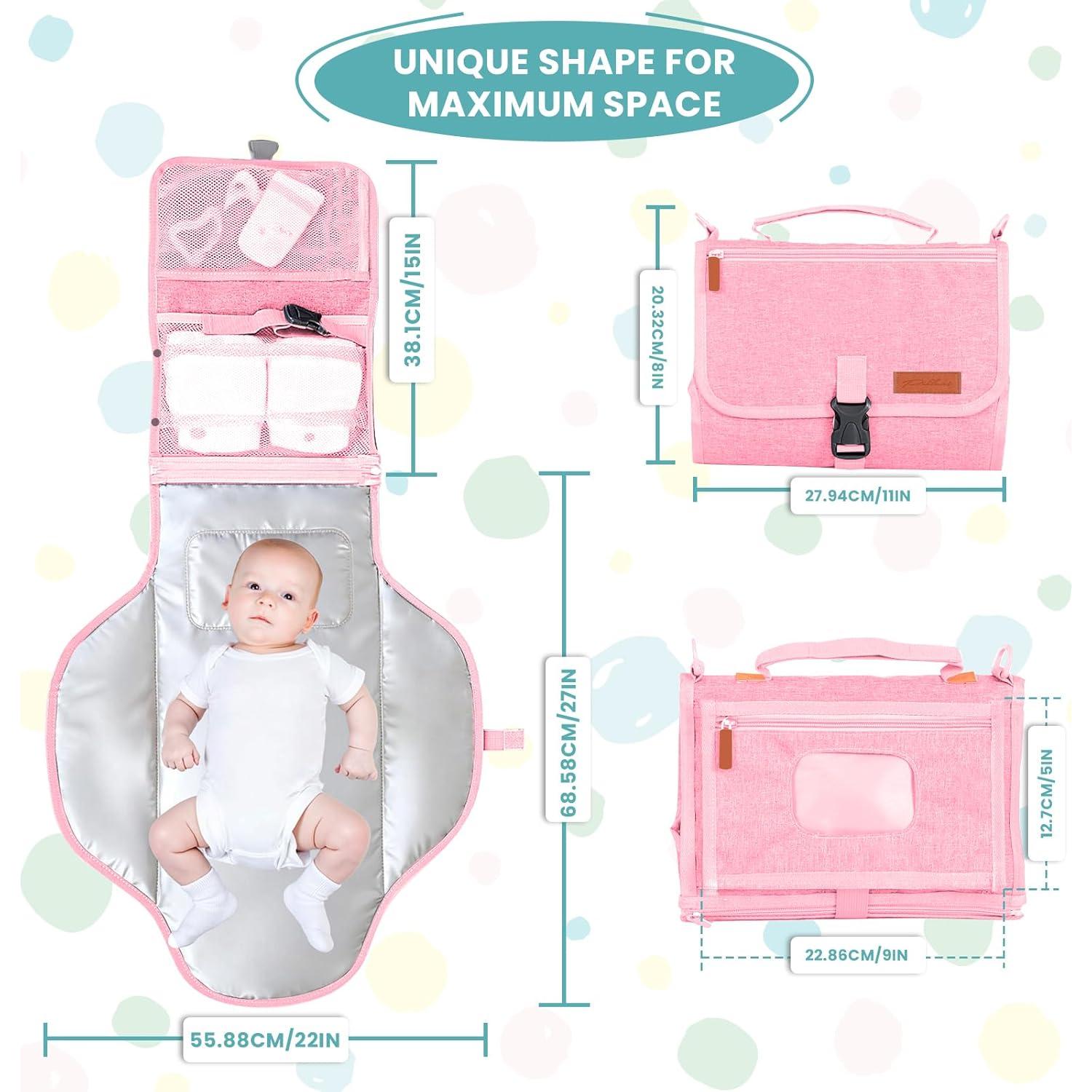 Almohadilla de Cambio de Pañales Portátil UBRAVOO Rosa 68.5x56 cm