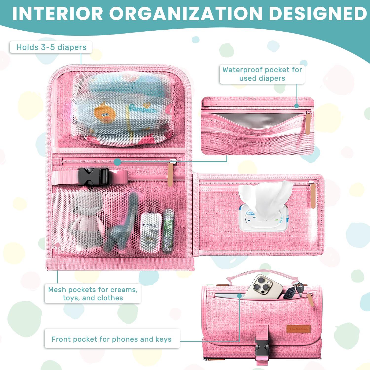 Almohadilla de Cambio de Pañales Portátil UBRAVOO Rosa 68.5x56 cm