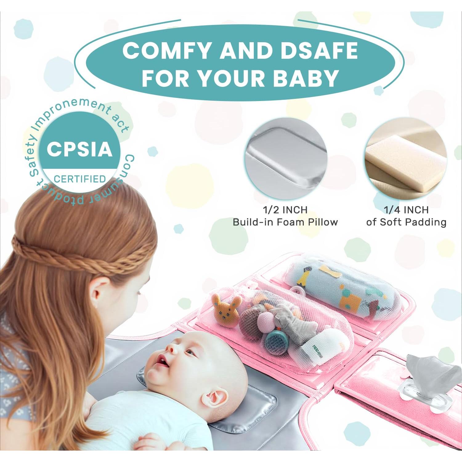 Almohadilla de Cambio de Pañales Portátil UBRAVOO Rosa 68.5x56 cm