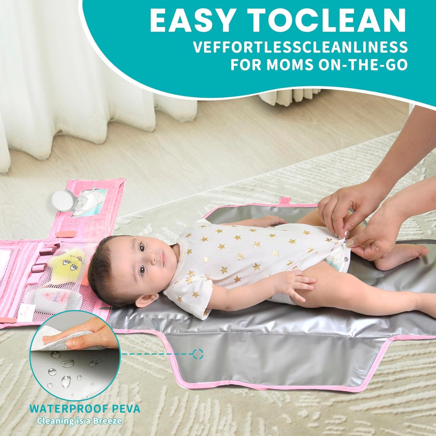 Almohadilla de Cambio de Pañales Portátil UBRAVOO Rosa 68.5x56 cm