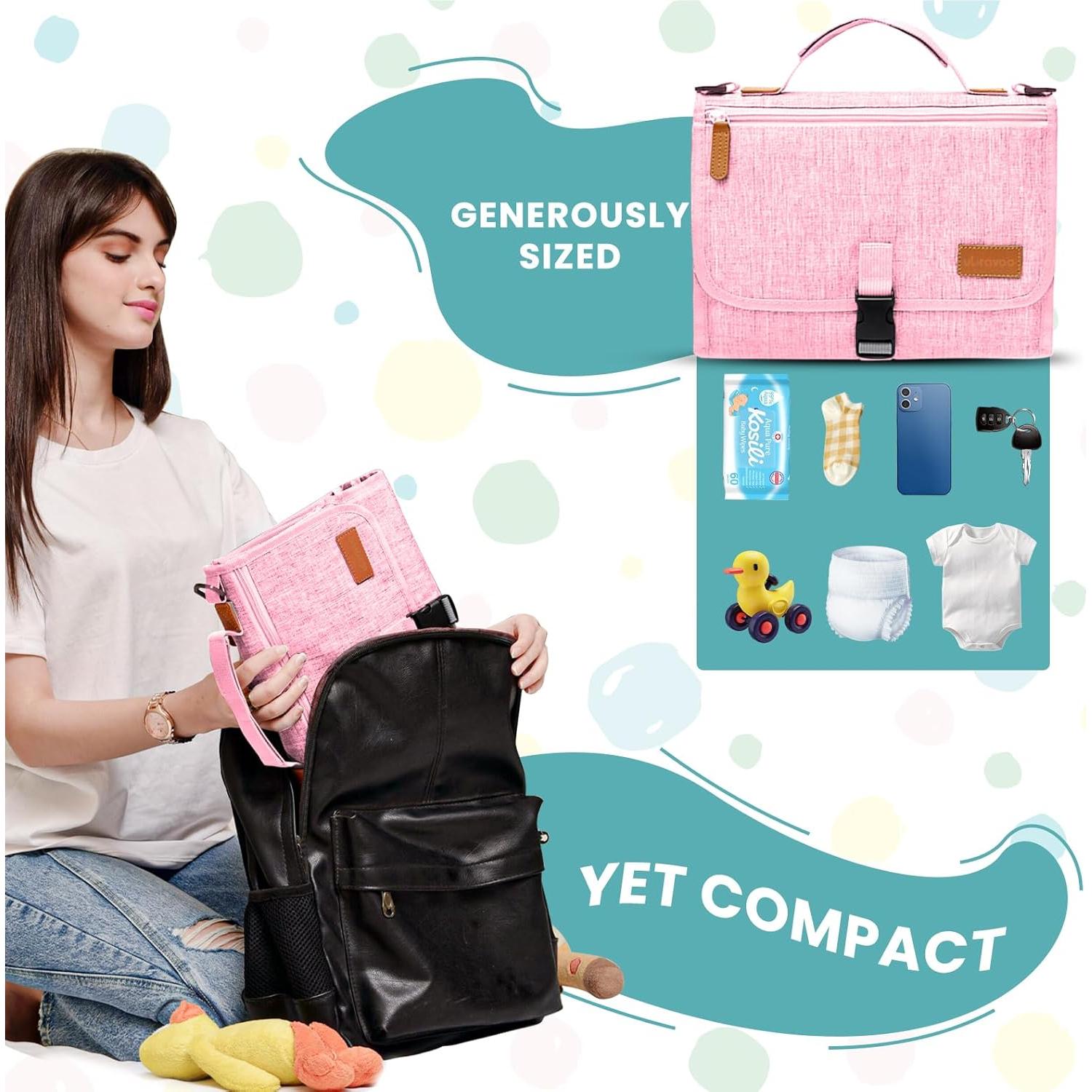 Almohadilla de Cambio de Pañales Portátil UBRAVOO Rosa 68.5x56 cm