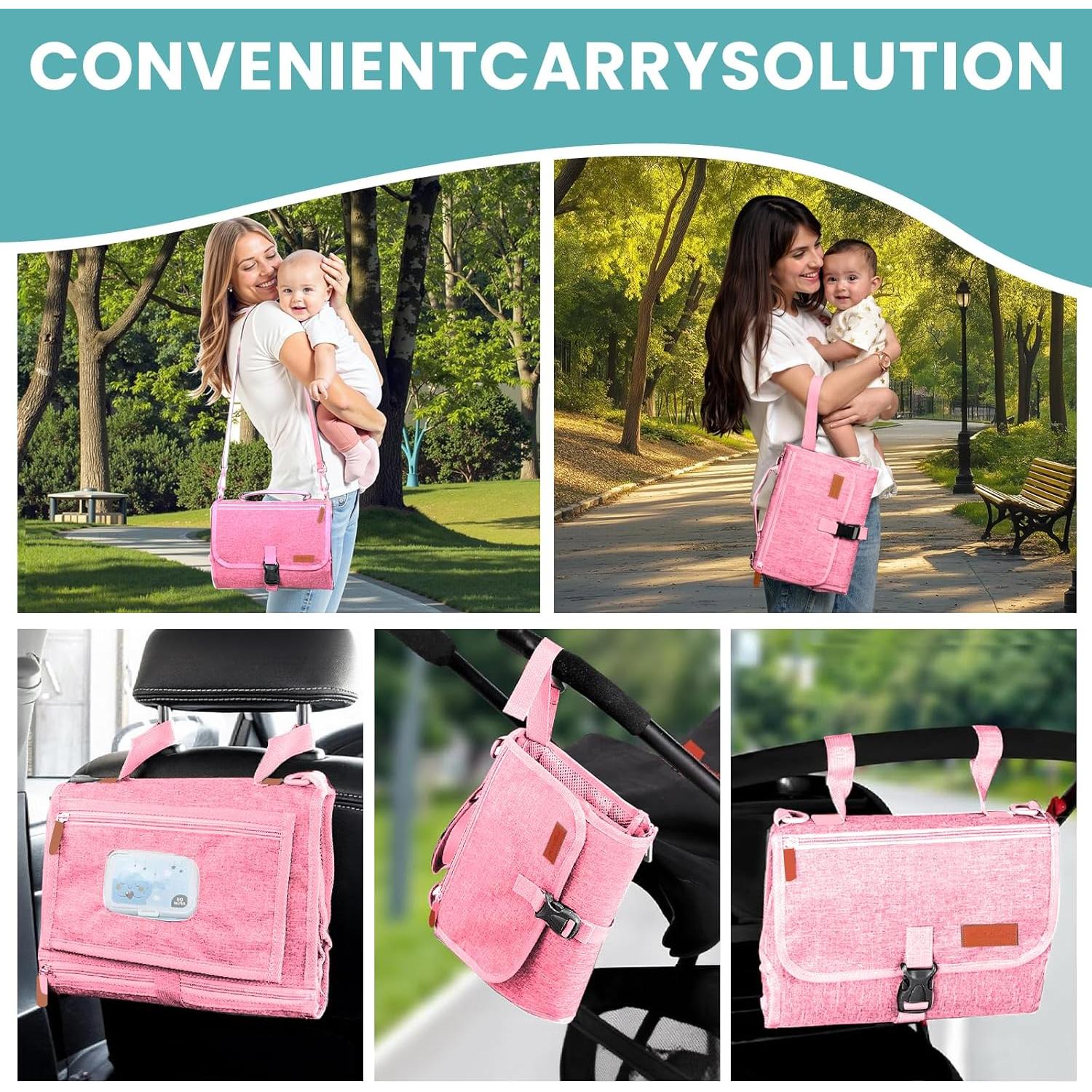 Almohadilla de Cambio de Pañales Portátil UBRAVOO Rosa 68.5x56 cm