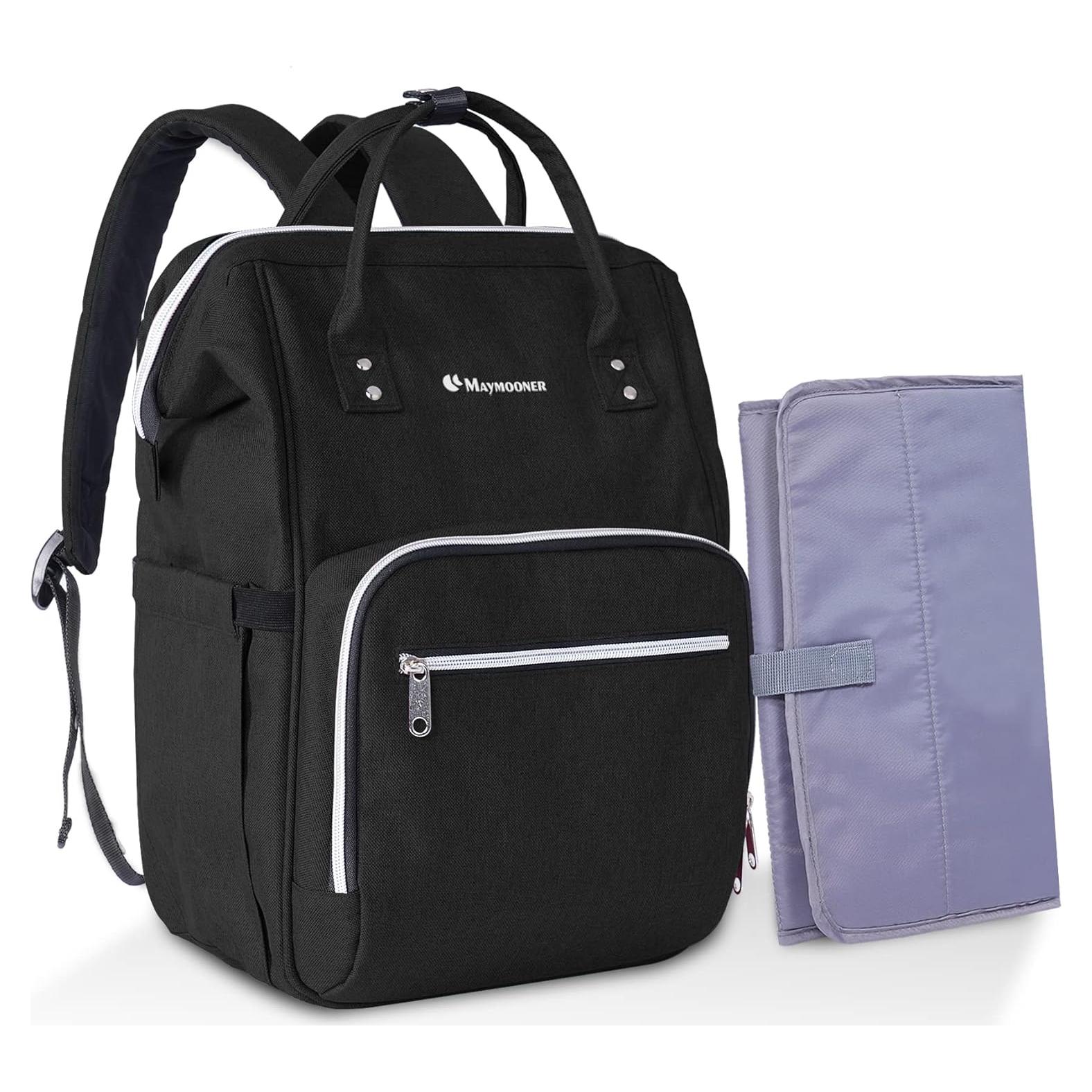 Mochila de Pañales Unisex con Cambiador y Ganchos - Negro