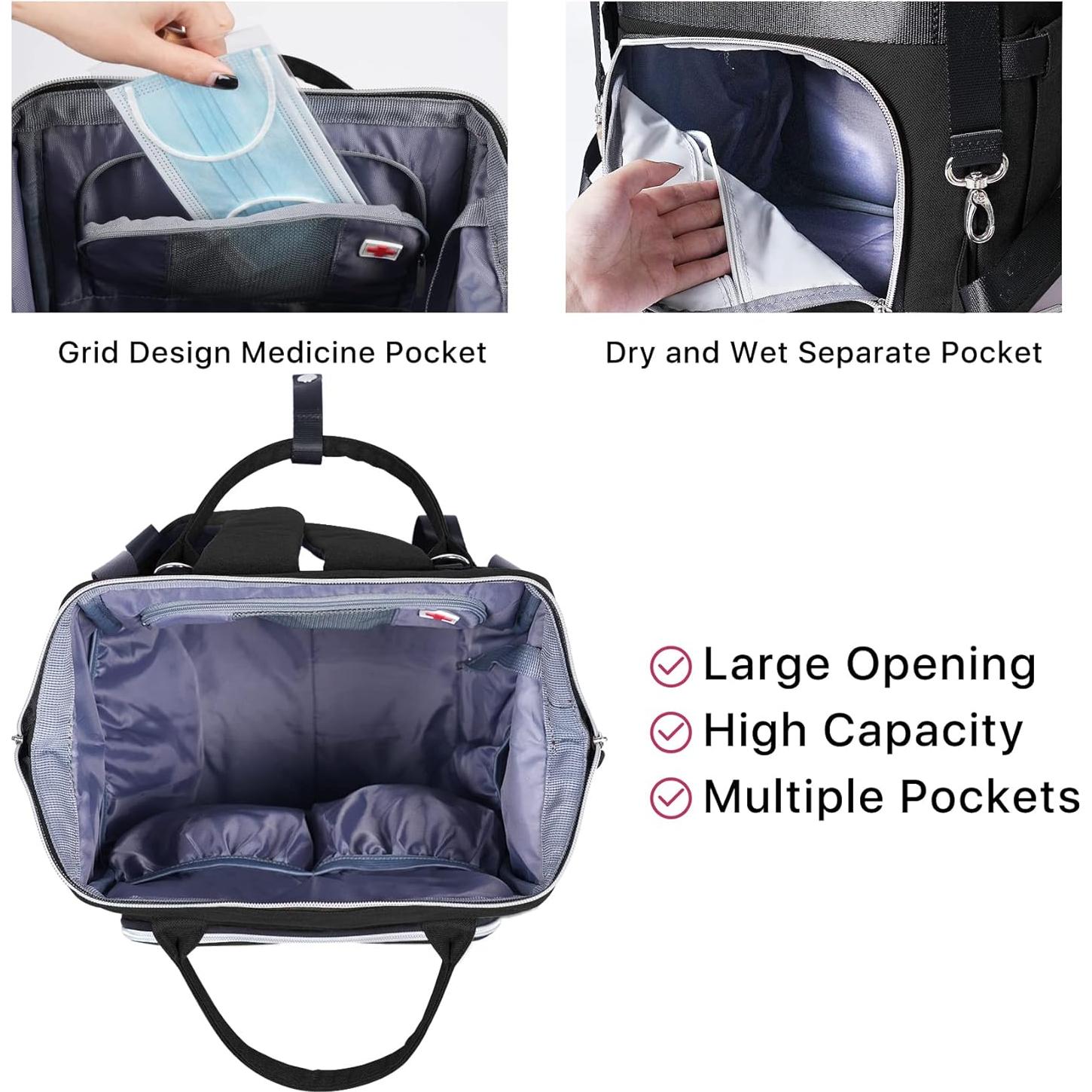 Mochila de Pañales Unisex con Cambiador y Ganchos - Negro