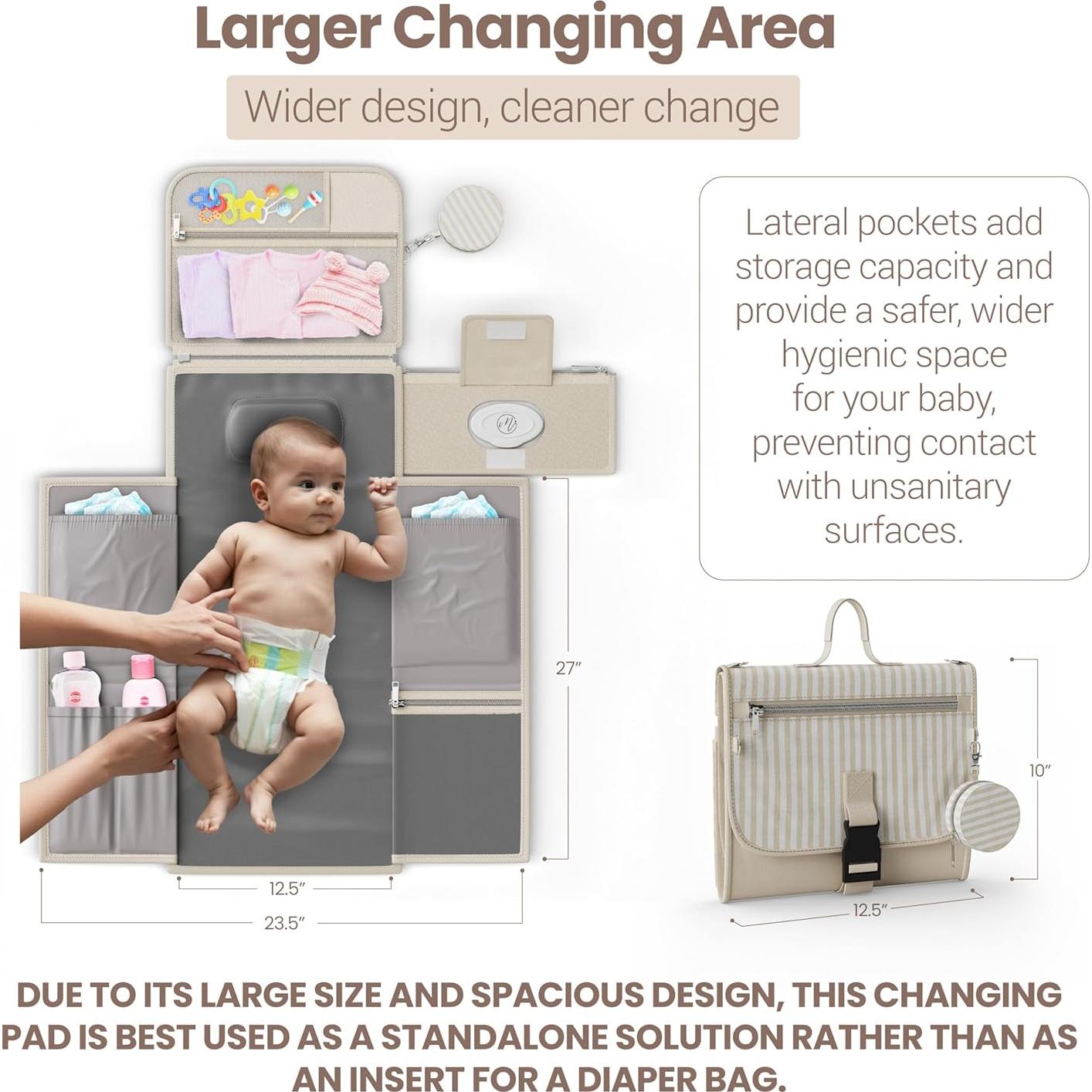 Almohadilla de Cambio de Pañales Portátil Mellories Beige - Impermeable, 9 Bolsillos