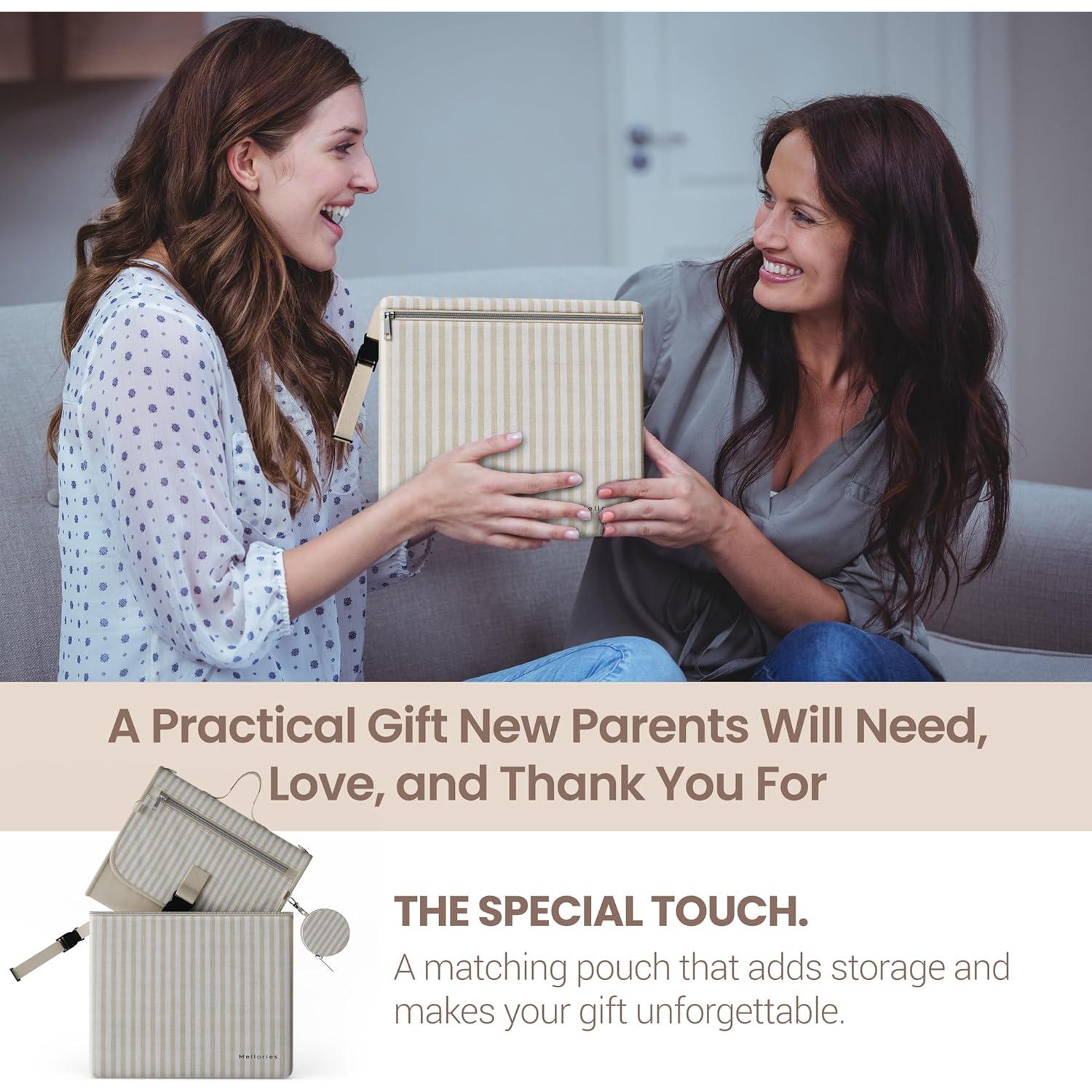 Almohadilla de Cambio de Pañales Portátil Mellories Beige - Impermeable, 9 Bolsillos