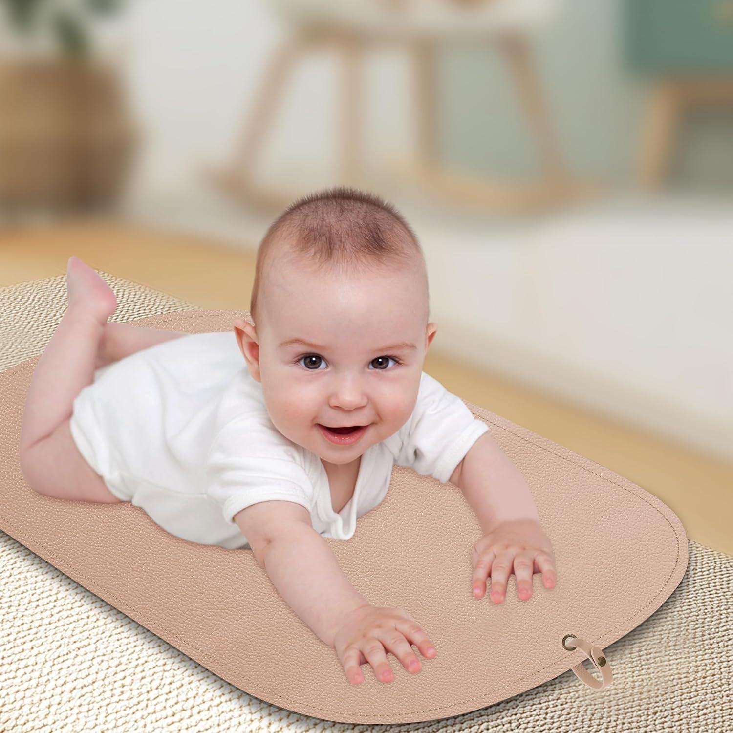 Manta Cambiadora de Pañales Portátil Beige - Cuero Sintético Impermeable 76x43cm