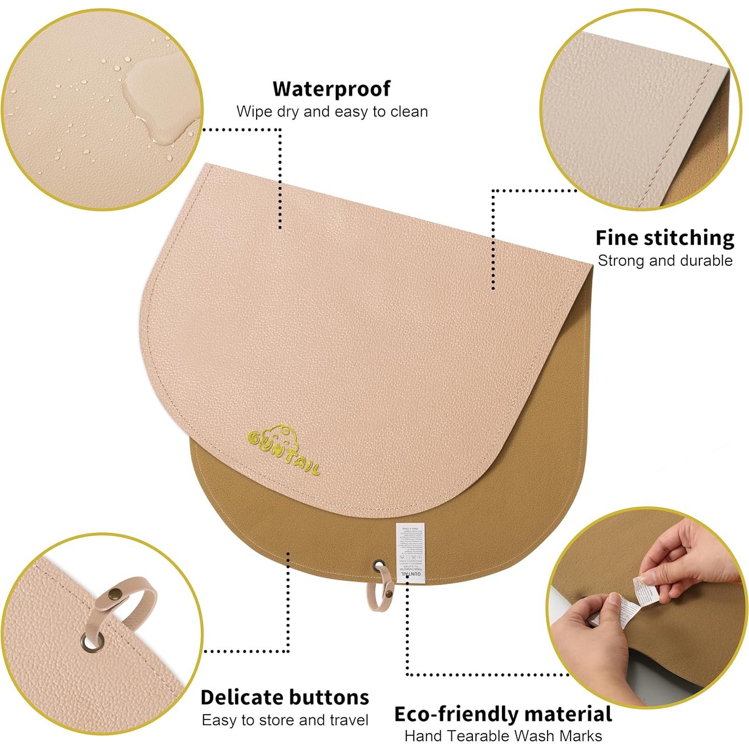 Manta Cambiadora de Pañales Portátil Beige - Cuero Sintético Impermeable 76x43cm