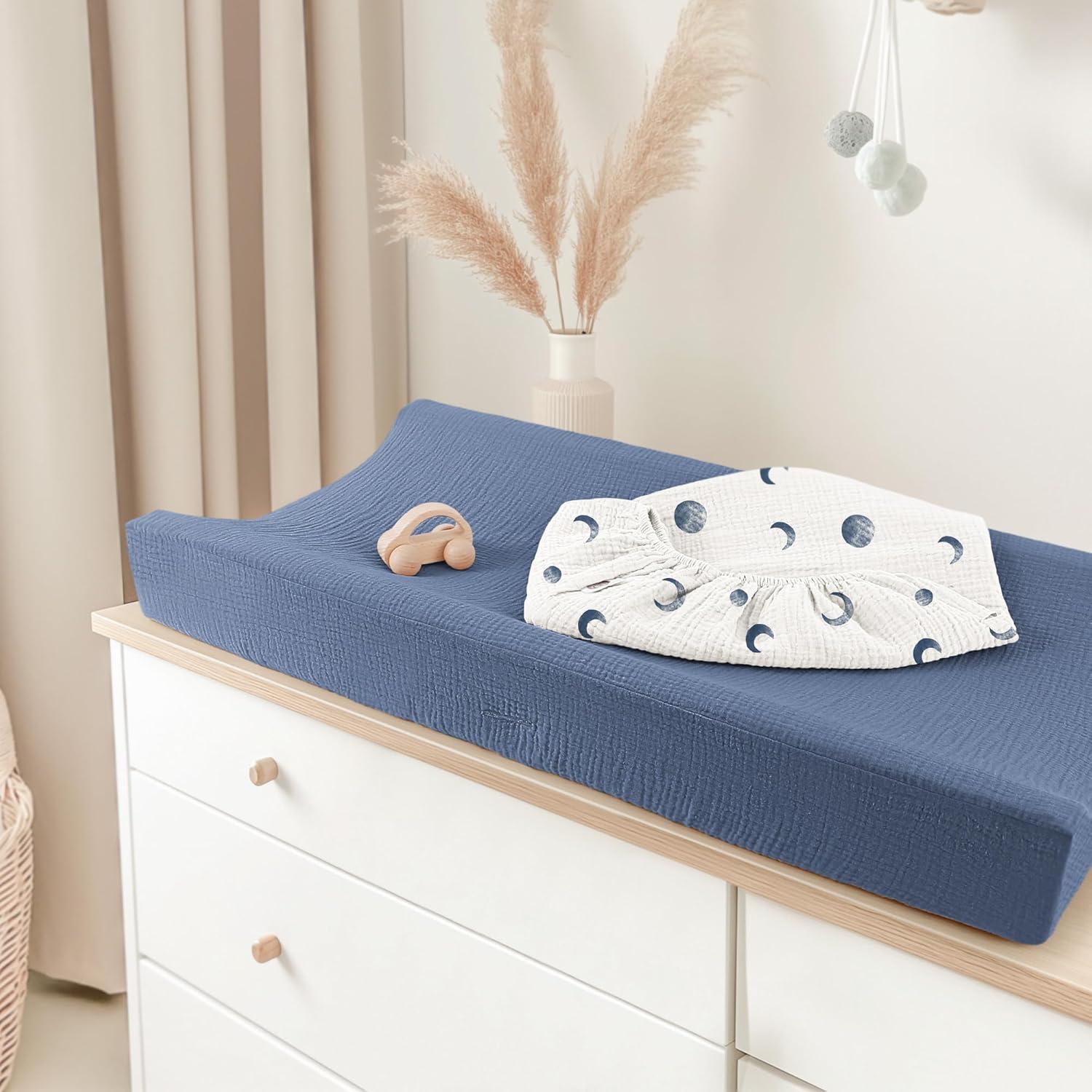 Funda de Cambiador Bearmoss 100% Algodón Muselina 2 Piezas Luna Azul