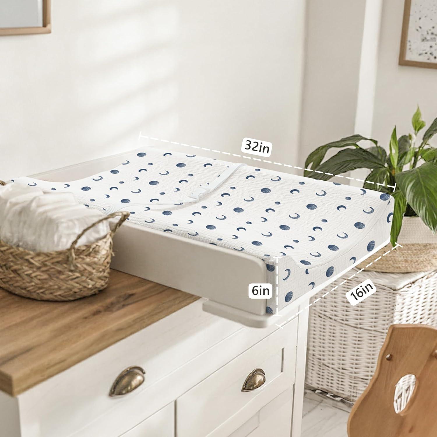 Funda de Cambiador Bearmoss 100% Algodón Muselina 2 Piezas Luna Azul