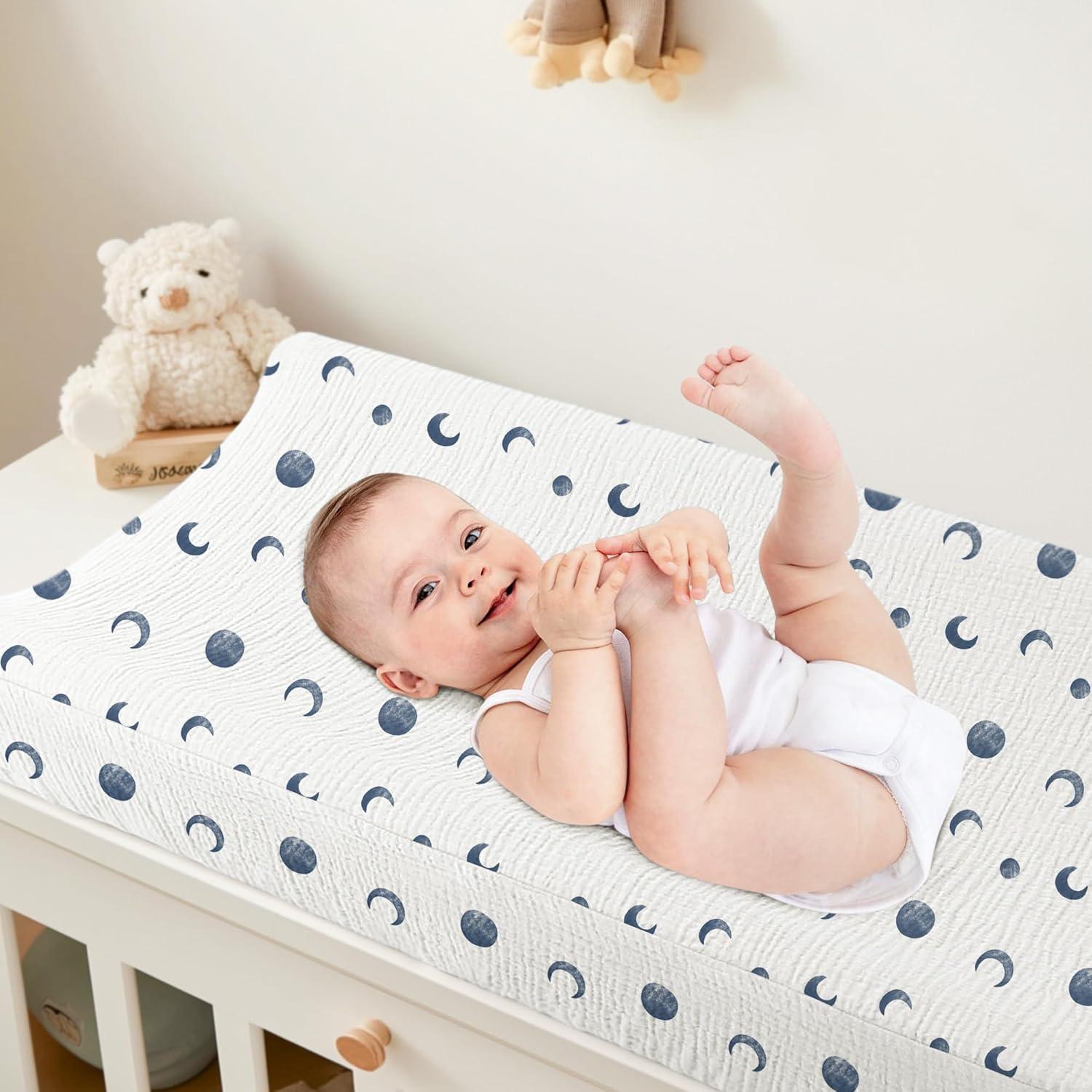 Funda de Cambiador Bearmoss 100% Algodón Muselina 2 Piezas Luna Azul