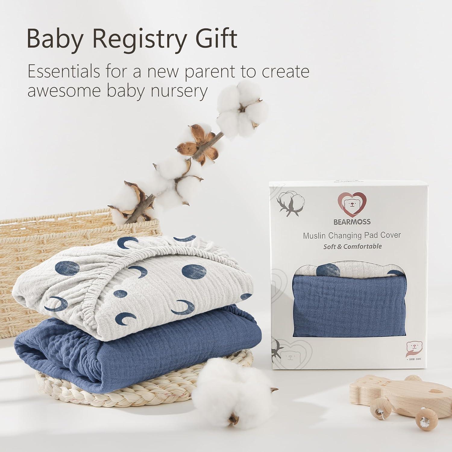 Funda de Cambiador Bearmoss 100% Algodón Muselina 2 Piezas Luna Azul