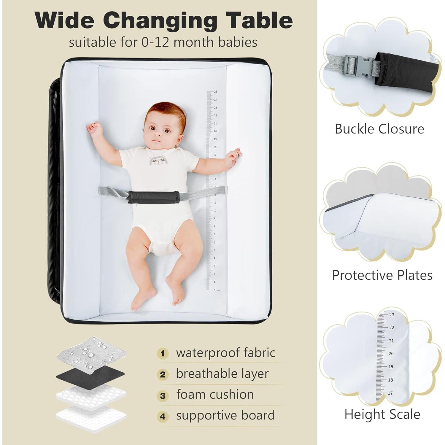 Mesa de Cambio para Bebés INFANS Plegable con Almacenamiento Negro