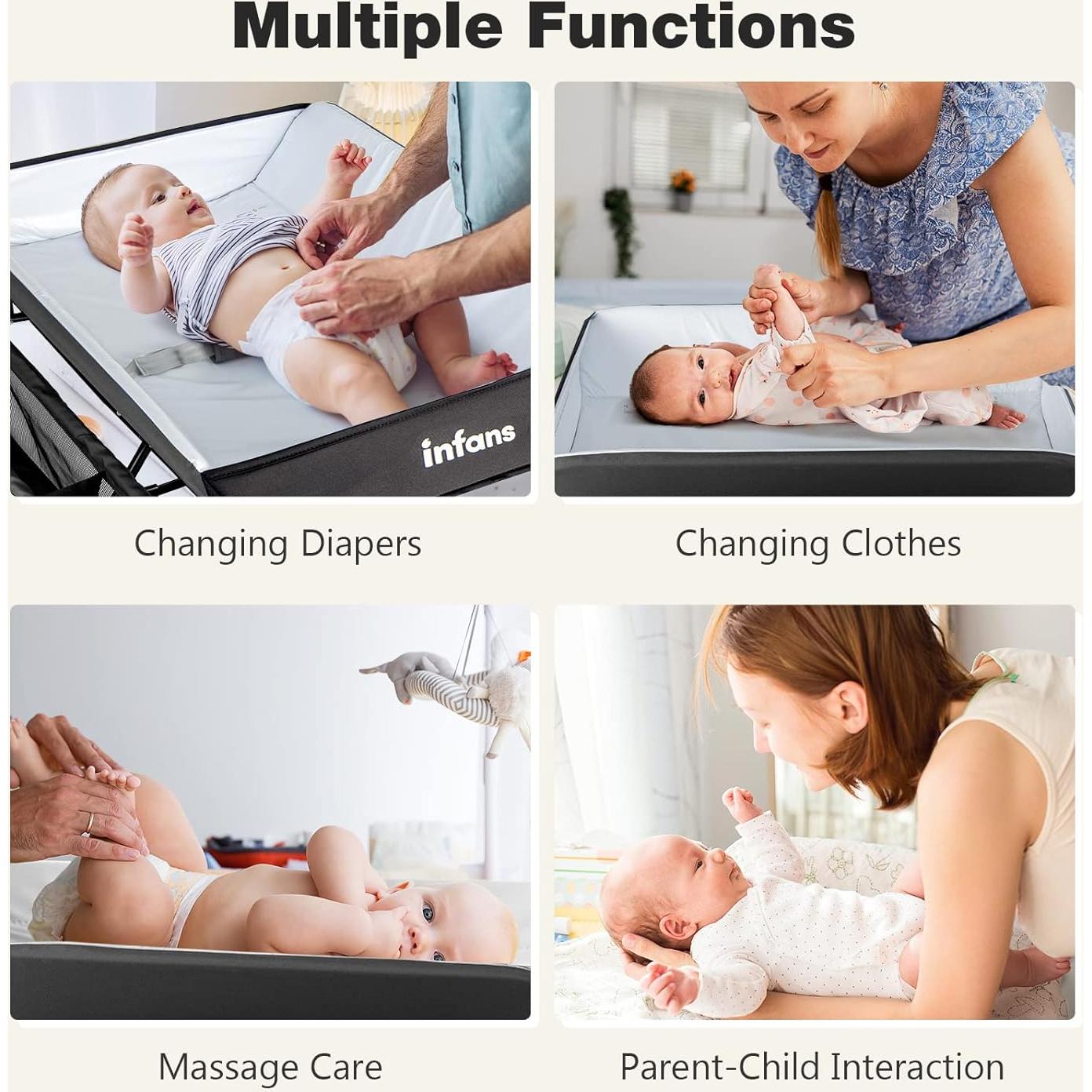 Mesa de Cambio para Bebés INFANS Plegable con Almacenamiento Negro