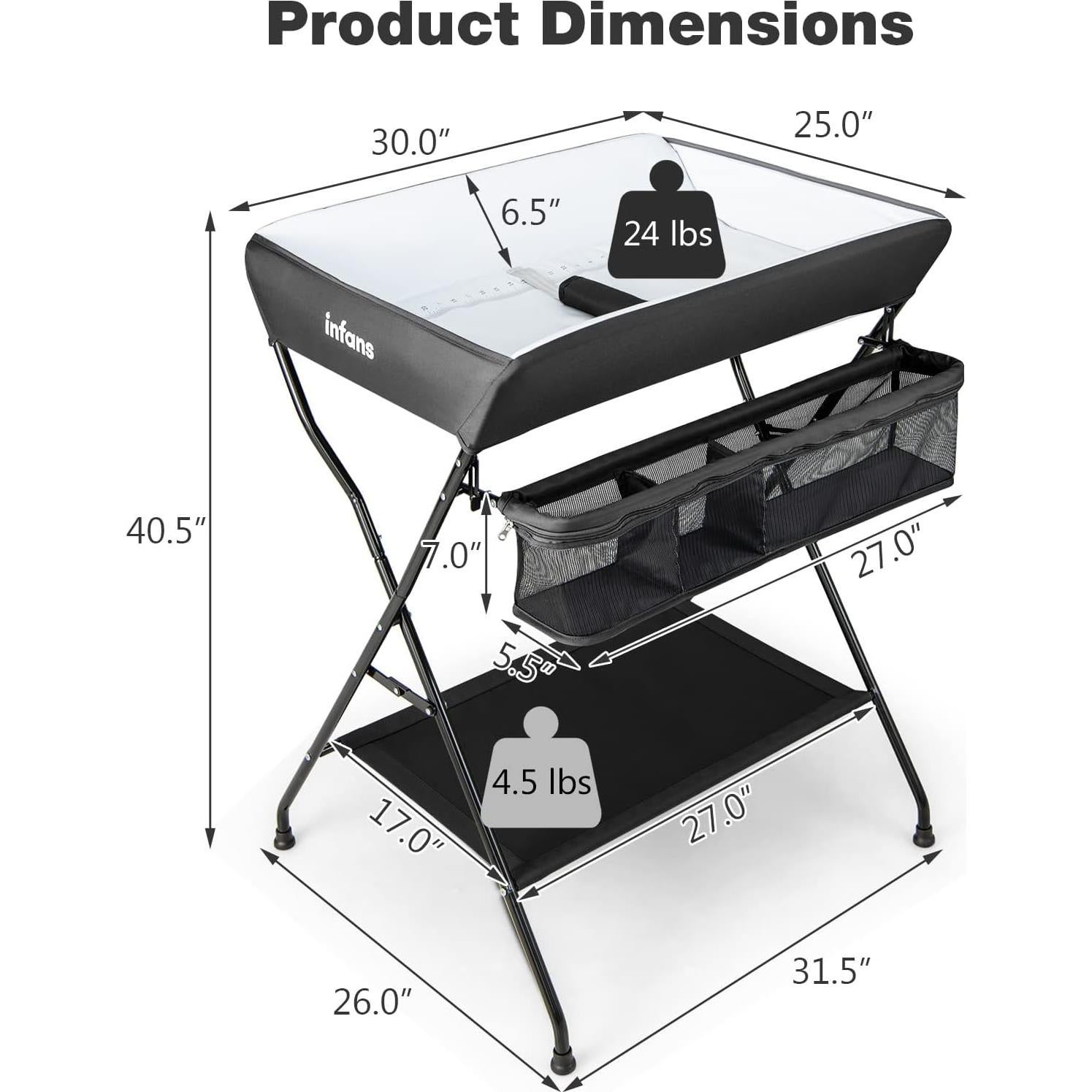 Mesa de Cambio para Bebés INFANS Plegable con Almacenamiento Negro
