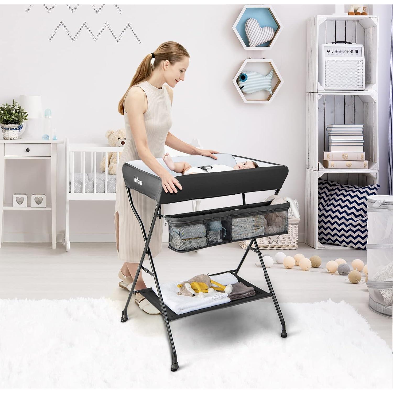 Mesa de Cambio para Bebés INFANS Plegable con Almacenamiento Negro