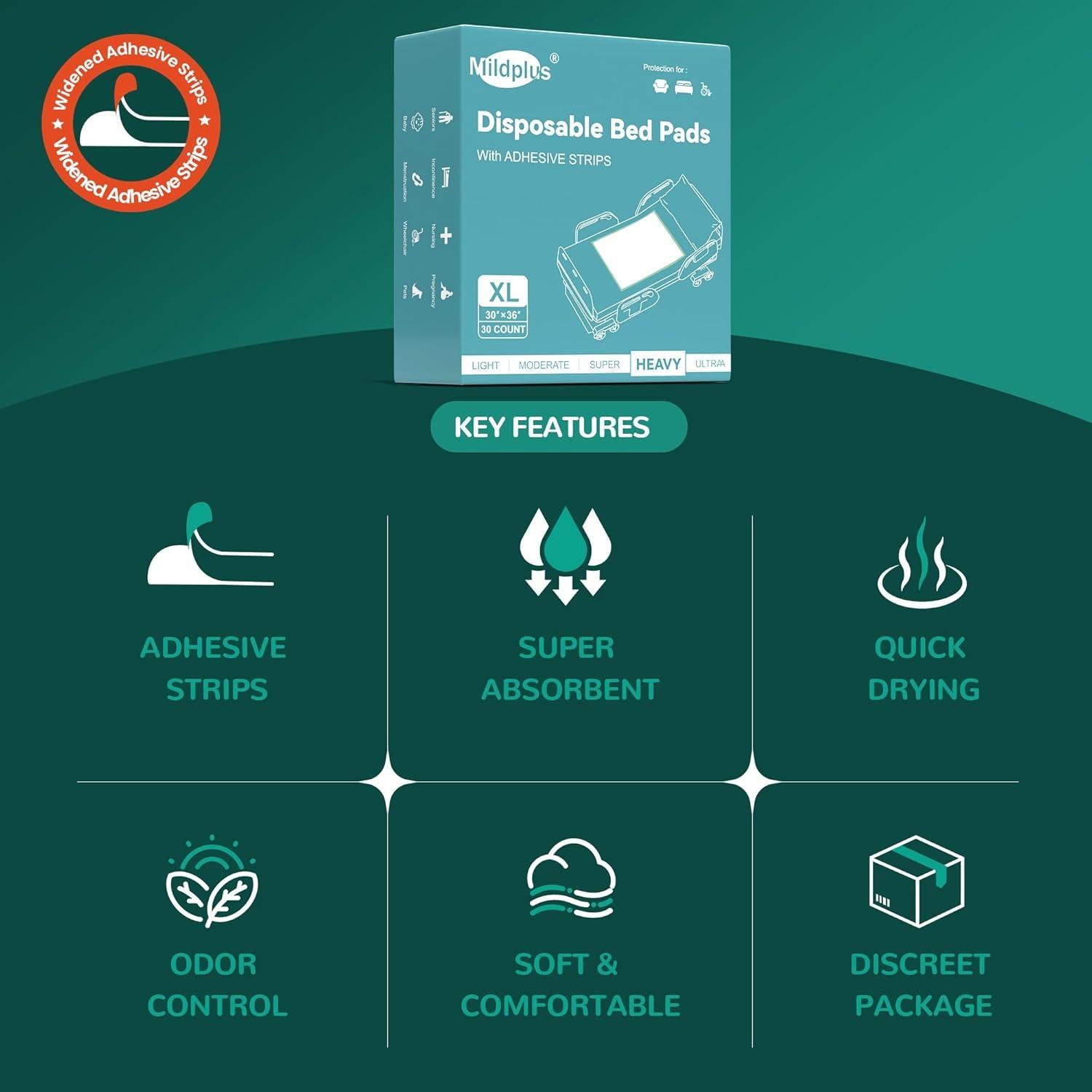 Almohadillas desechables MILDPLUS 76x91cm con adhesivo - 30 unidades