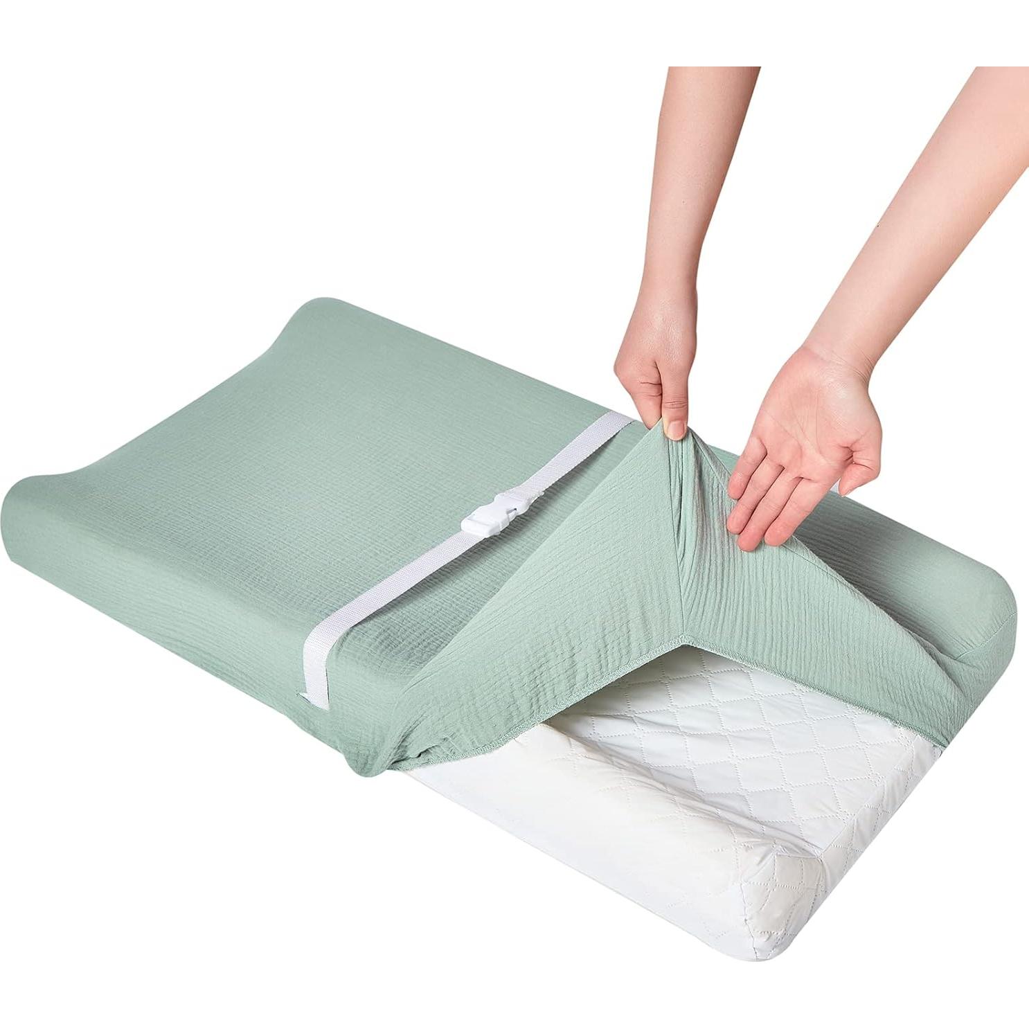 Funda de Cambiador de Muselina Orgánica Verde - Ajustable 81x41 cm