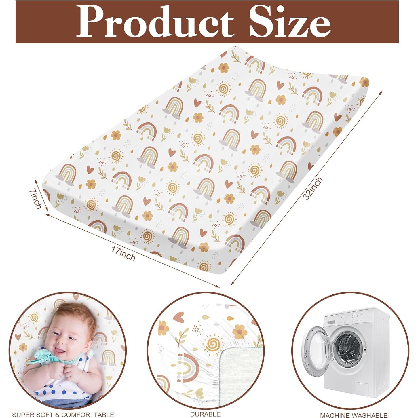 4 Fundas de Cambiador Arcoíris Boho 81 x 43 cm Suaves