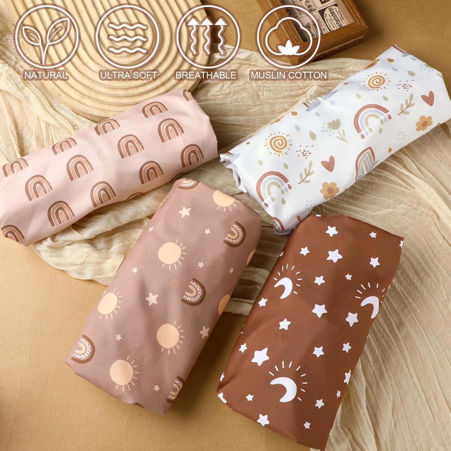 4 Fundas de Cambiador Arcoíris Boho 81 x 43 cm Suaves