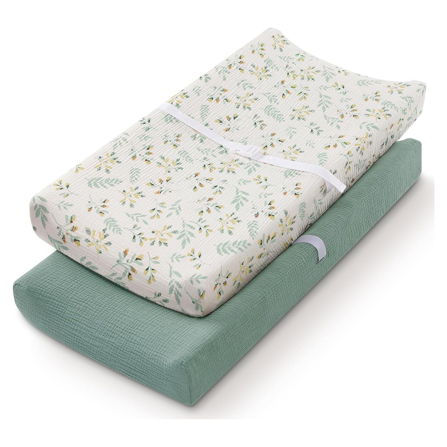Cubierta de Cambiador de Muselina Blissful Diary 2 Pzas Verde Romano y Hoja